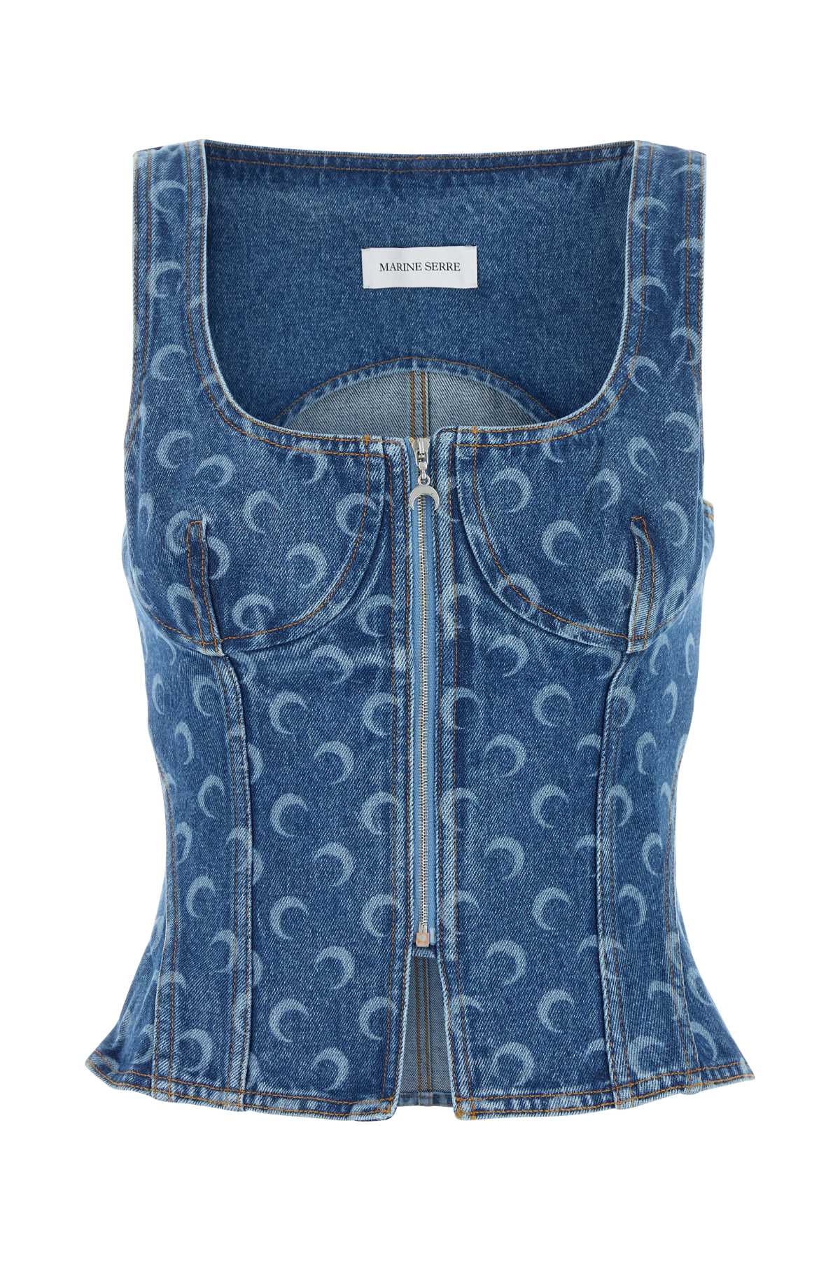 Marine Serre Crescent-moon-print Denim Top