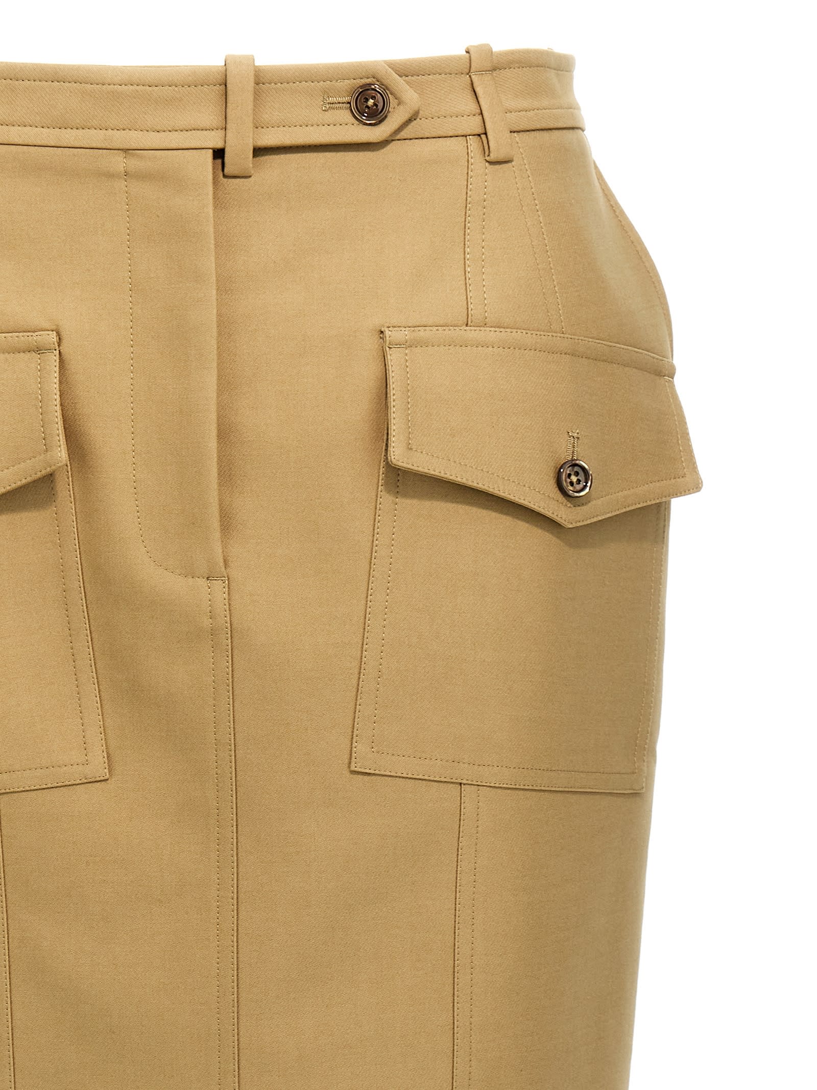 Tom Ford Stretch Cotton Twill Midi Skirt Skirts Beige In Brown