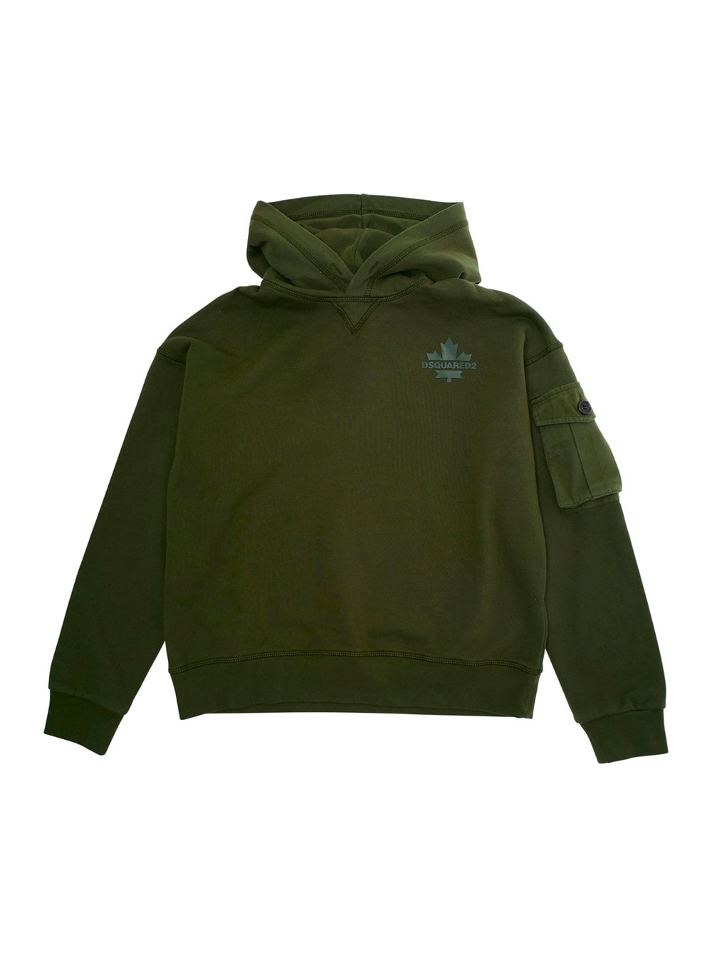Dsquared2 Green Hoodie With Logo Detail On The Front In Cotton Boy In Green