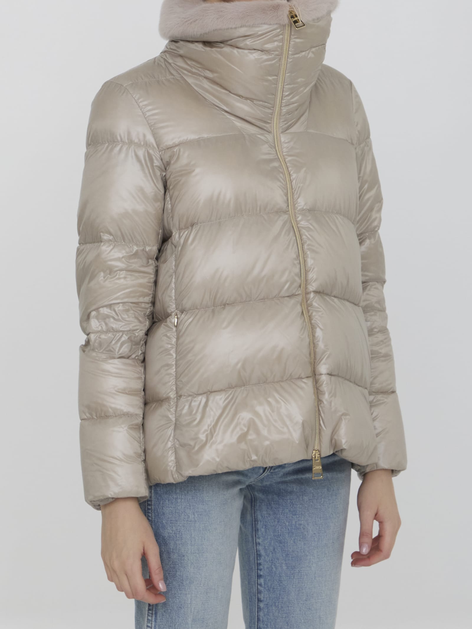 Herno Down Jacket In Nylon And Eco-fur In White