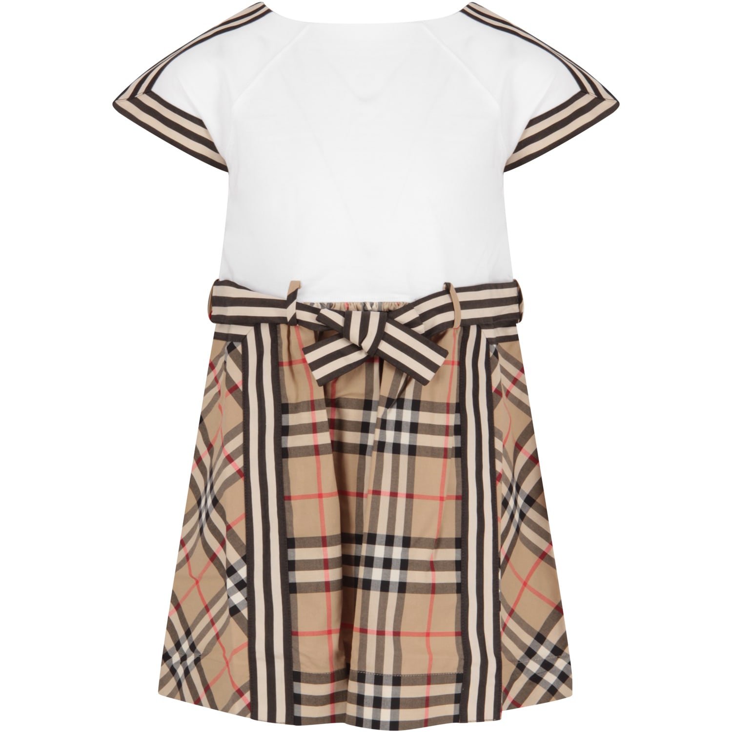 Burberry White And Beige Dress For Girl