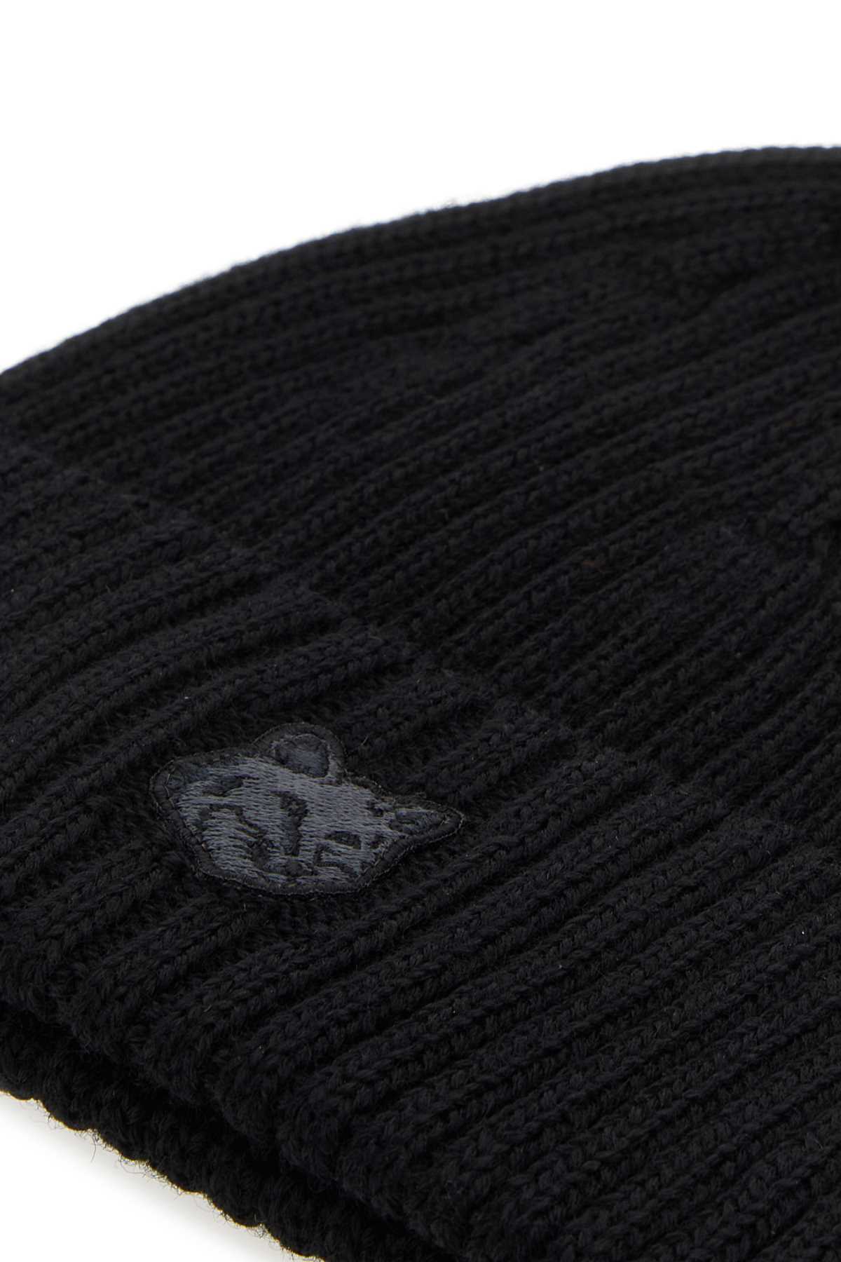 Maison Kitsuné Black Wool Beanie Hat In Black