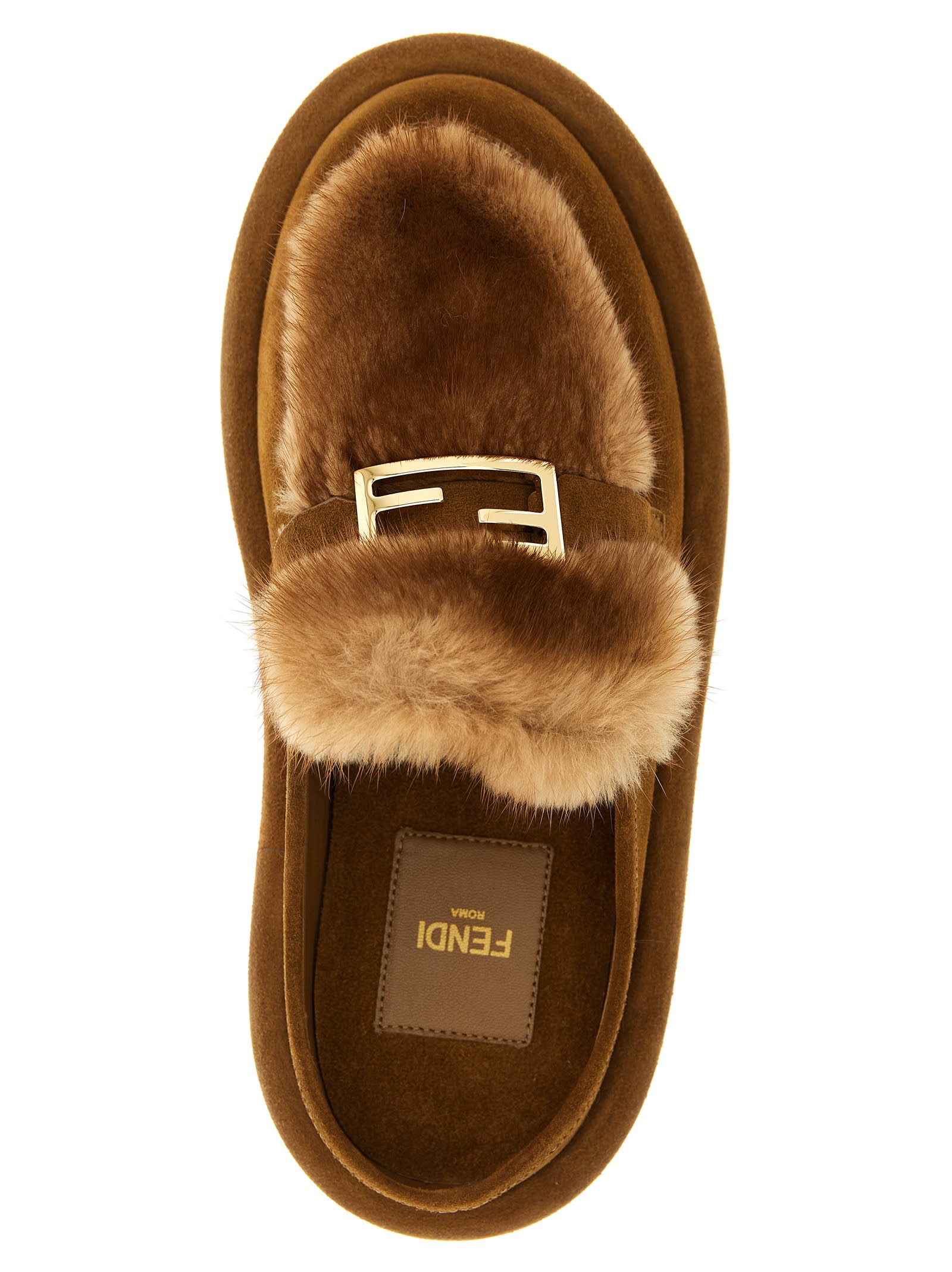 Fendi Apres Chic Brown Suede And Mink Sabots In Brown