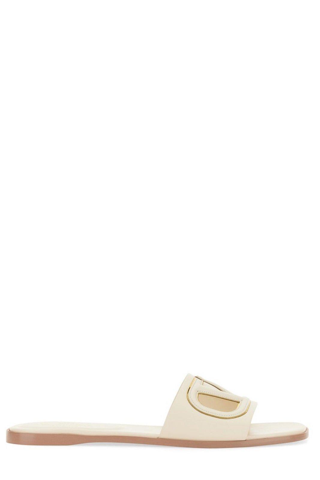 Shop Valentino Logo Patch Slip-on Slides In White