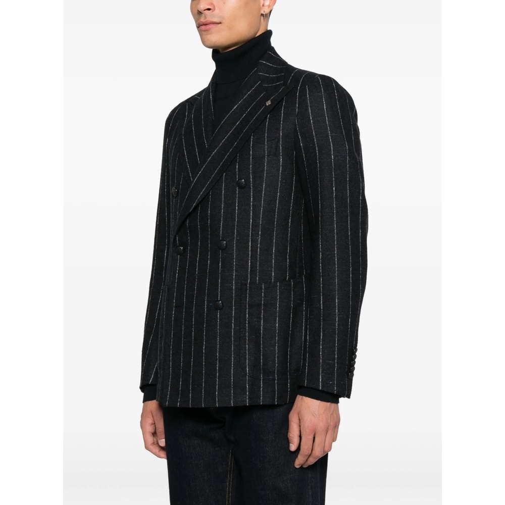 Tagliatore Striped Double-breasted Blazer In Black