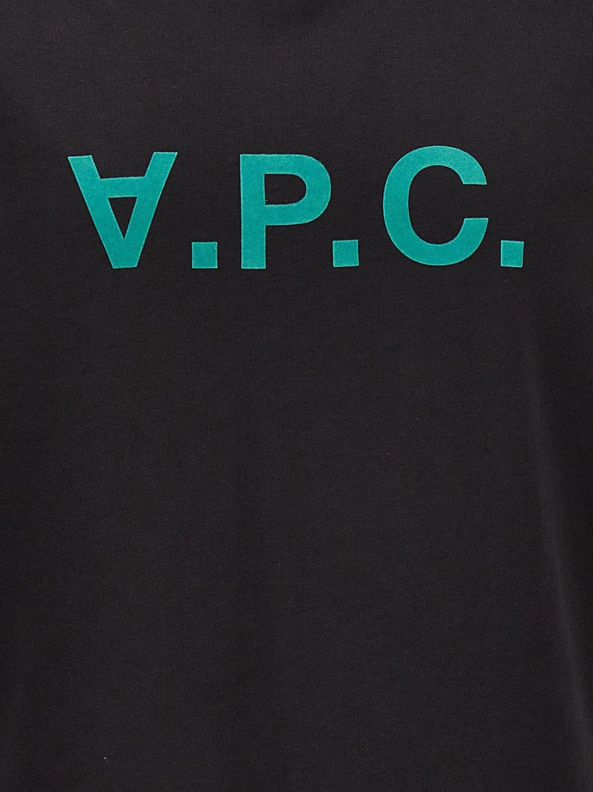Shop Apc Flocked Logo Printed Crewneck T-shirt A.p.c. In Anthracite