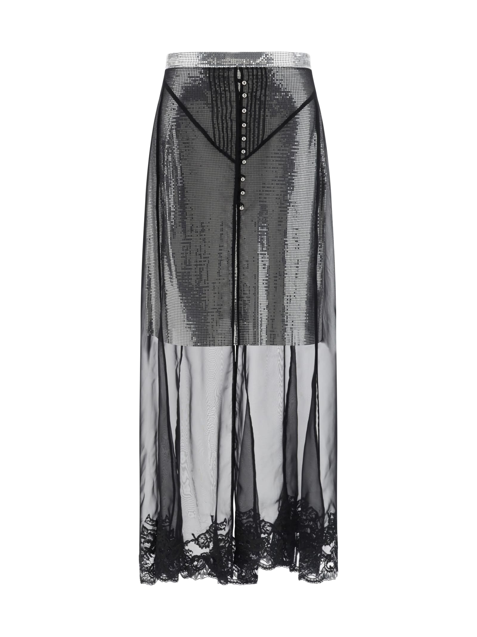 Shop Paco Rabanne Jupe Long Skirt In Silver
