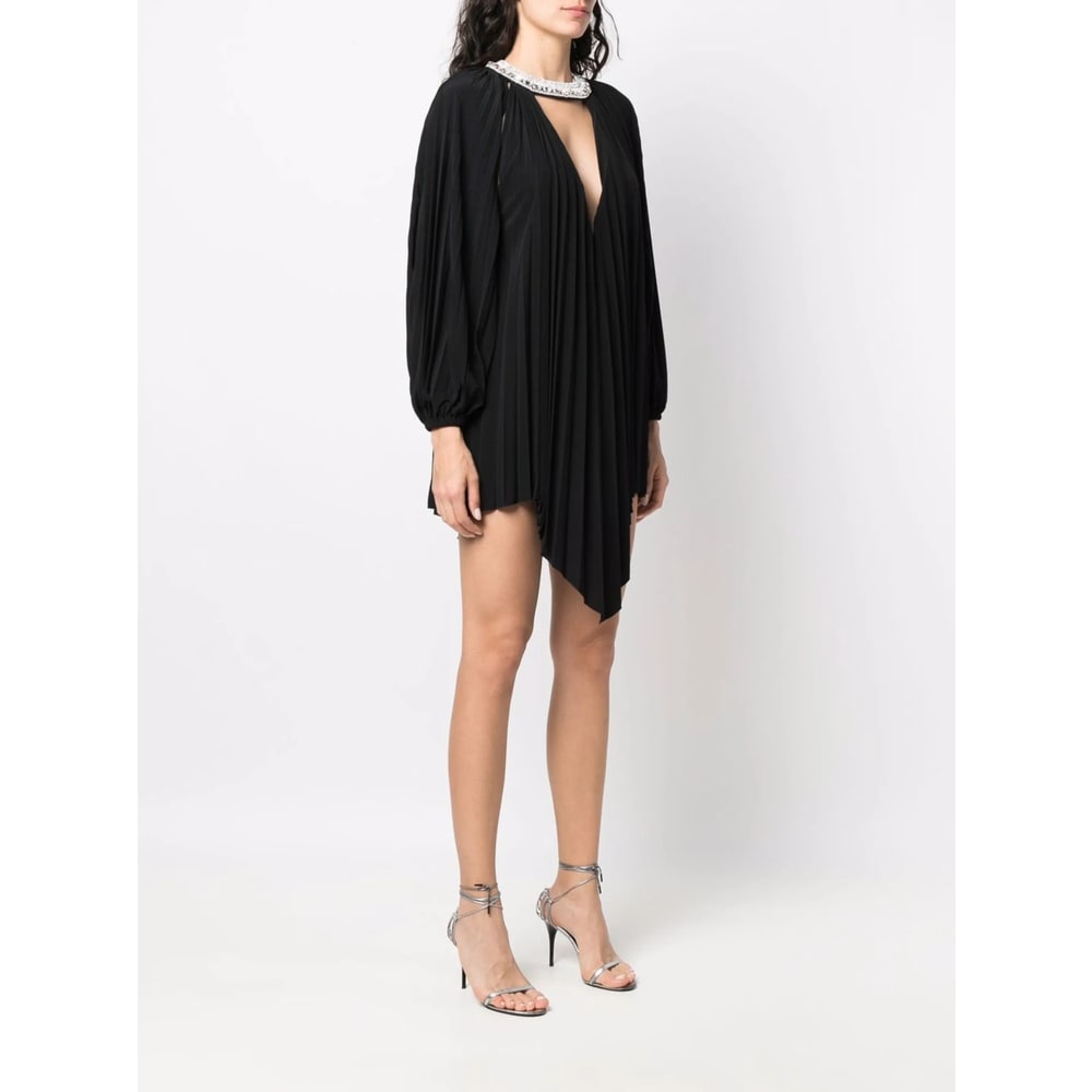 Alexandre Vauthier Crystal-embellished Pleated Mini Dress In Black