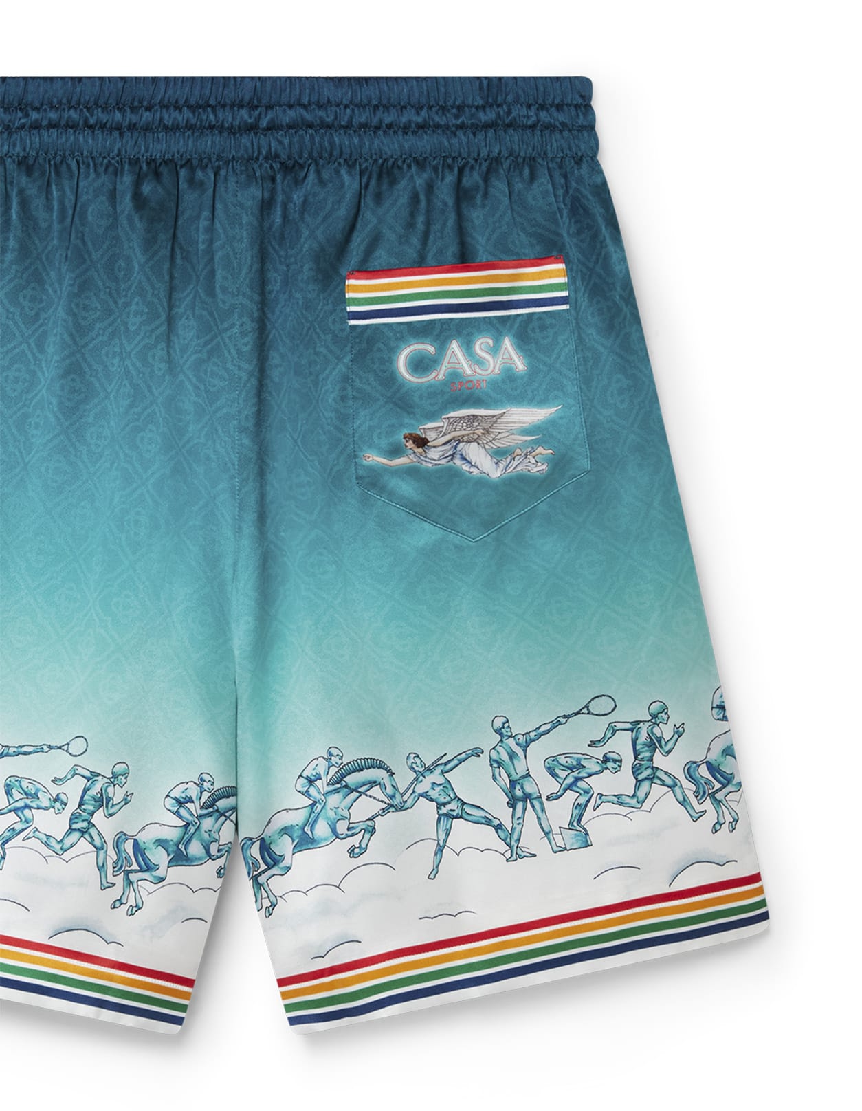 Shop Casablanca La Déesse Du Stade Silk Shorts In Blue