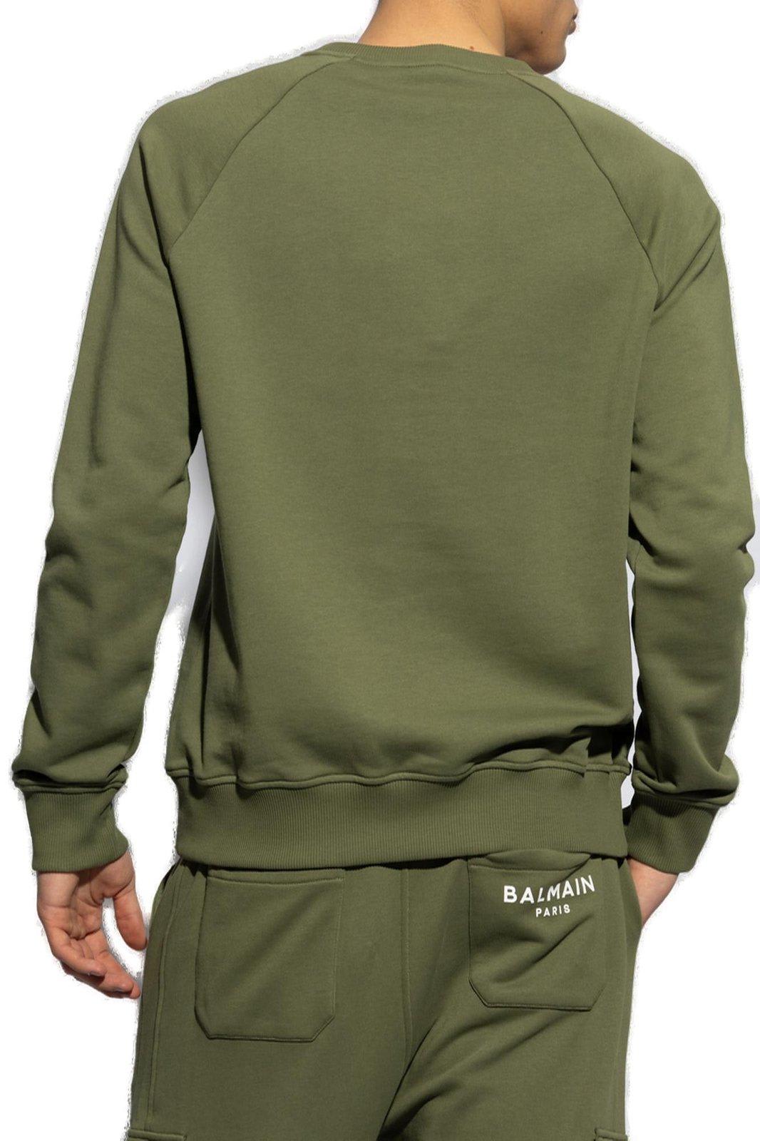 Shop Balmain Logo Printed Crewneck Sweatshirt In Verde