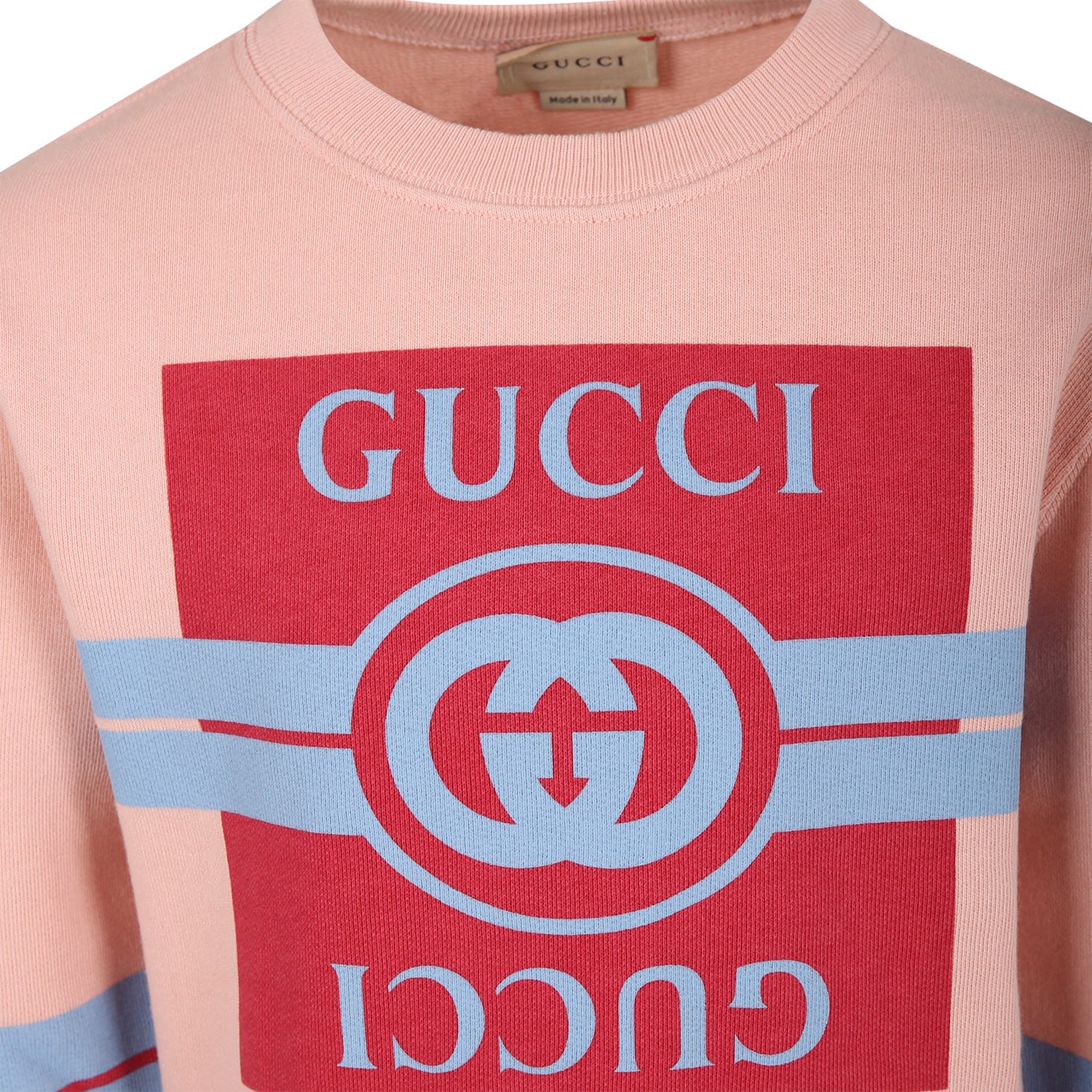 Shop Gucci Rose Sweatshirt For Girl With Logo In Pink