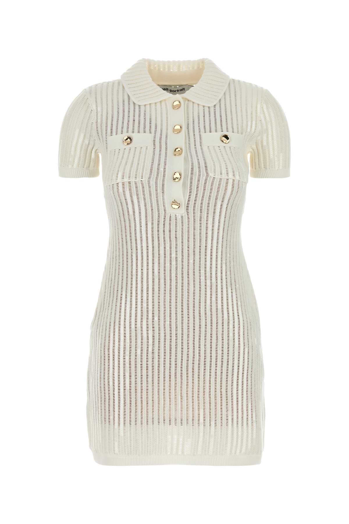 Self-portrait Mini Abito Polo In Crochet Bianco Donna In Neutral