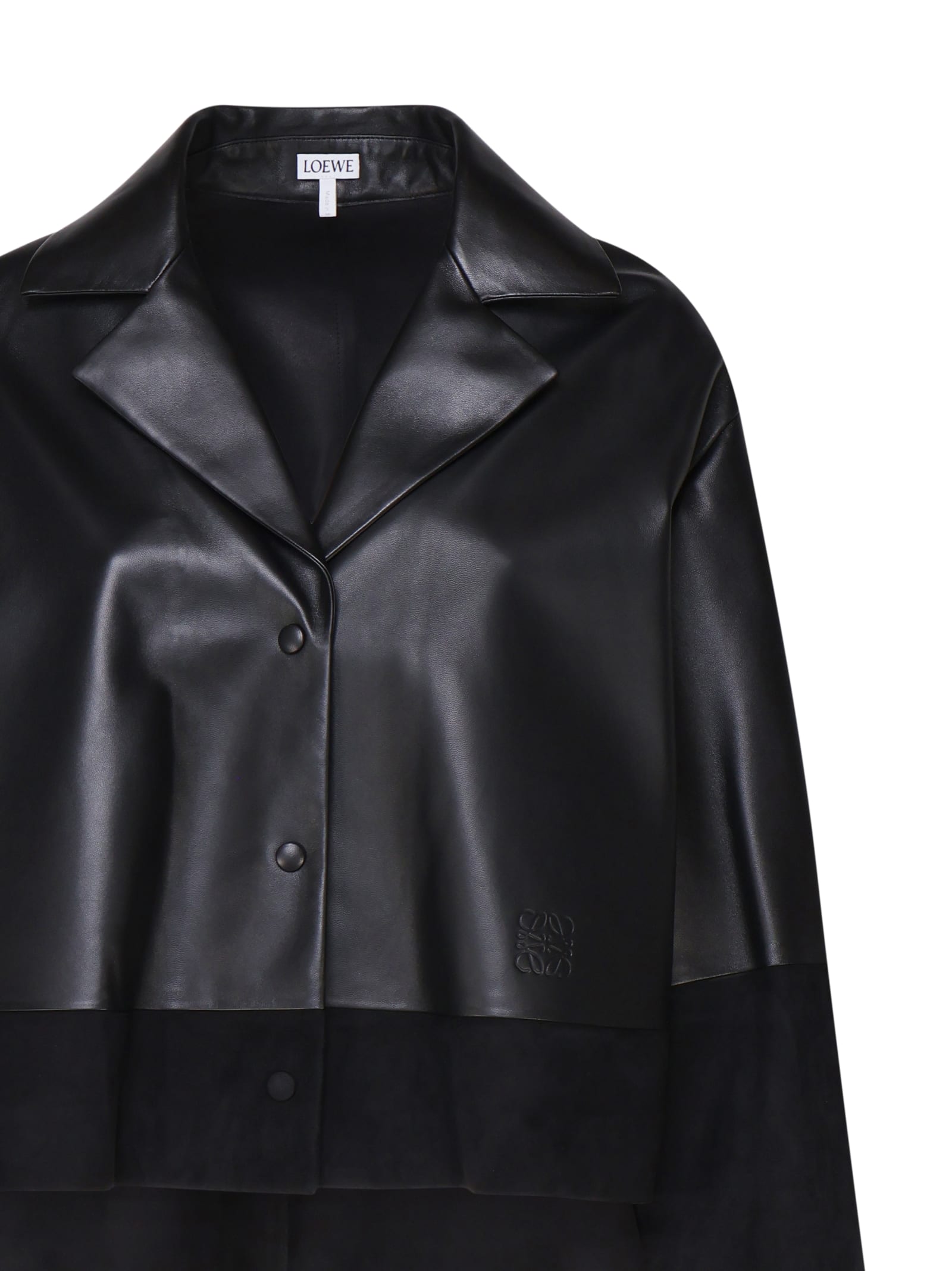 Shop Loewe Leather And Satin Pajama Blouse In Black