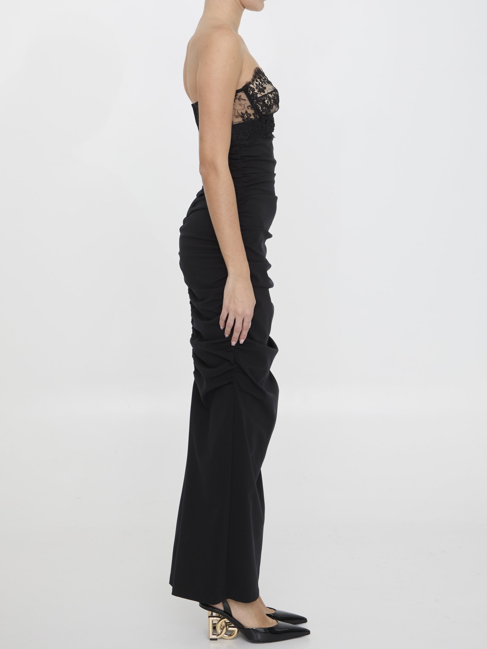 Shop Dolce & Gabbana Long Dress With Corset In Black