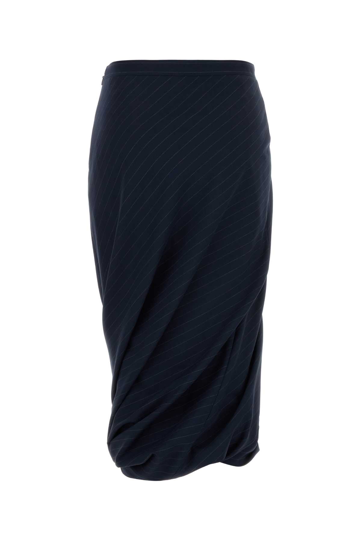 Balenciaga Draped Pinstripe Wool Skirt Embroidery In Blue