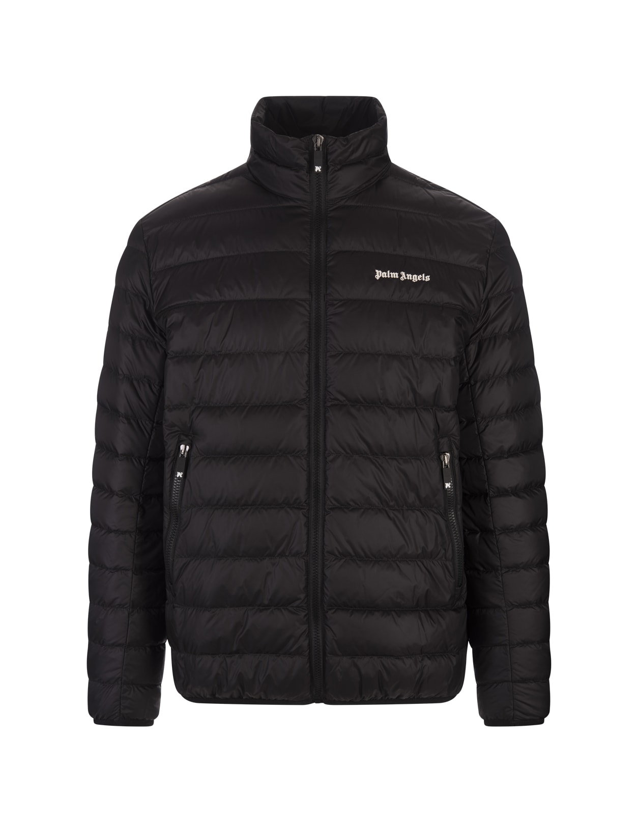 Shop Palm Angels Black Lightweight Down Jacket With Logo