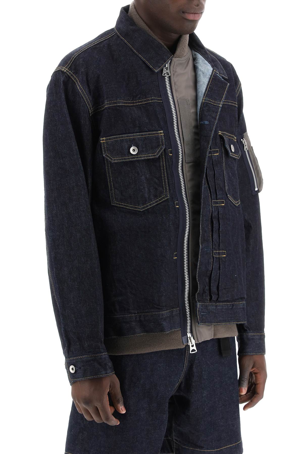 Shop Sacai Denim Blouson In Indigo (blue)