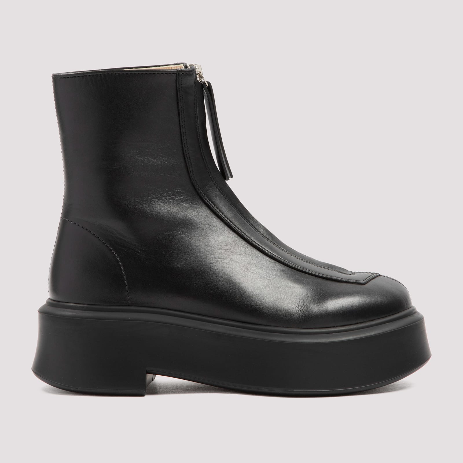 Shop The Row Zipped Leather Boots In Blk Black