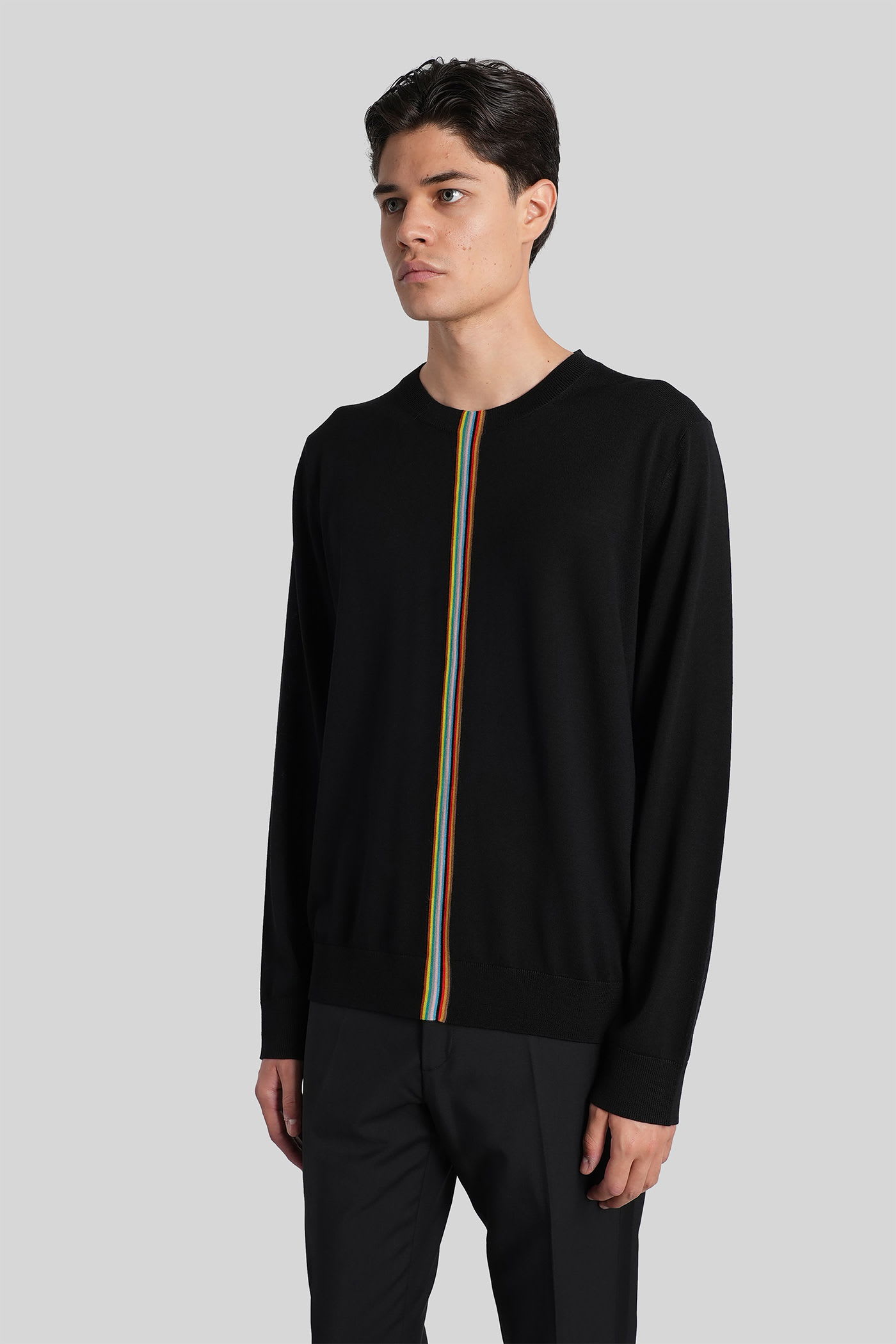 Paul Smith Merino Wool Jersey With Striped Detailing In Black