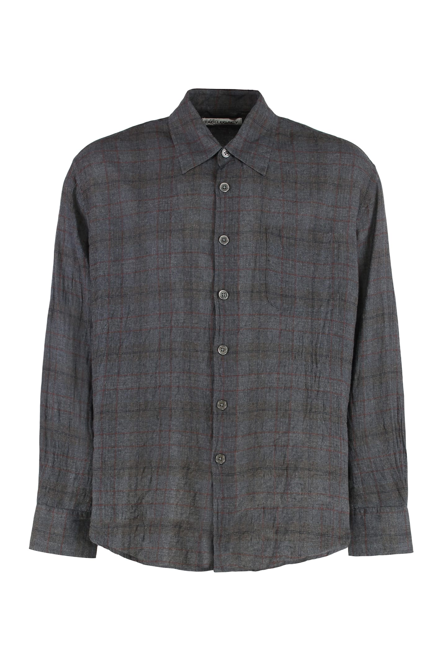 Our Legacy Check Pattern Button-down Shirt With Chest Pocket In Grey
