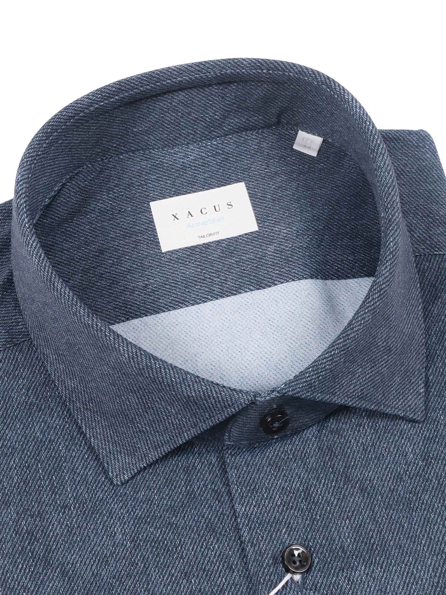 Xacus Deep Blue Herringbone Long-sleeve Shirt In Blue