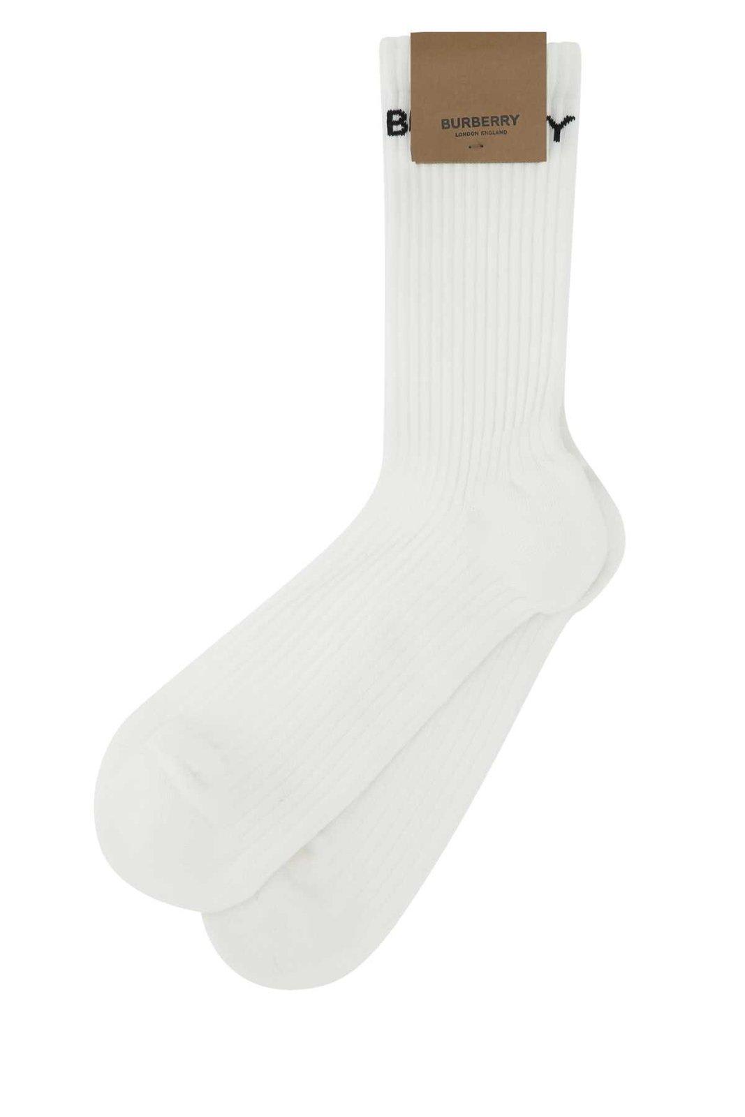 Burberry Logo Intarsia Socks In White | ModeSens