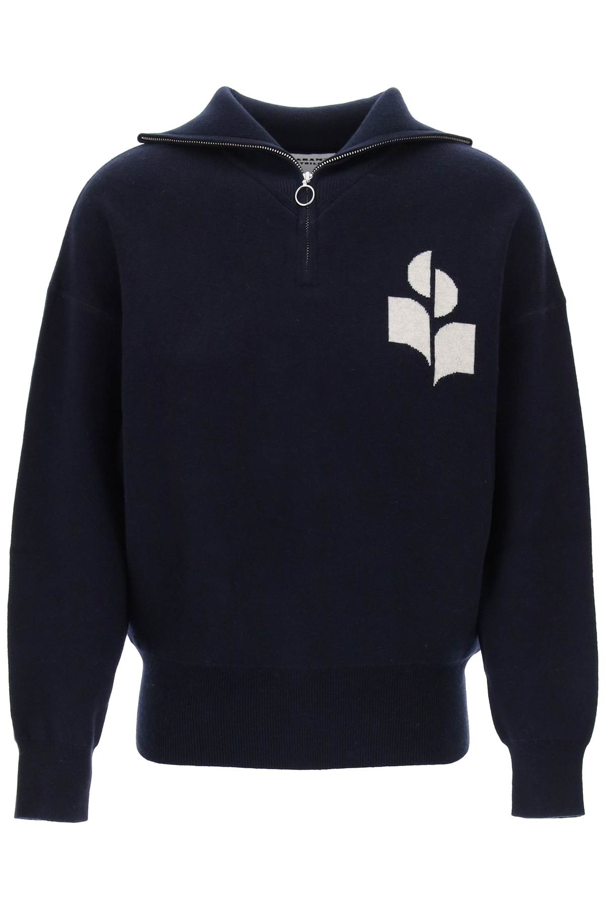 Shop Marant Etoile Azra Sweater With Jacquard Logo In Midnight (blue)