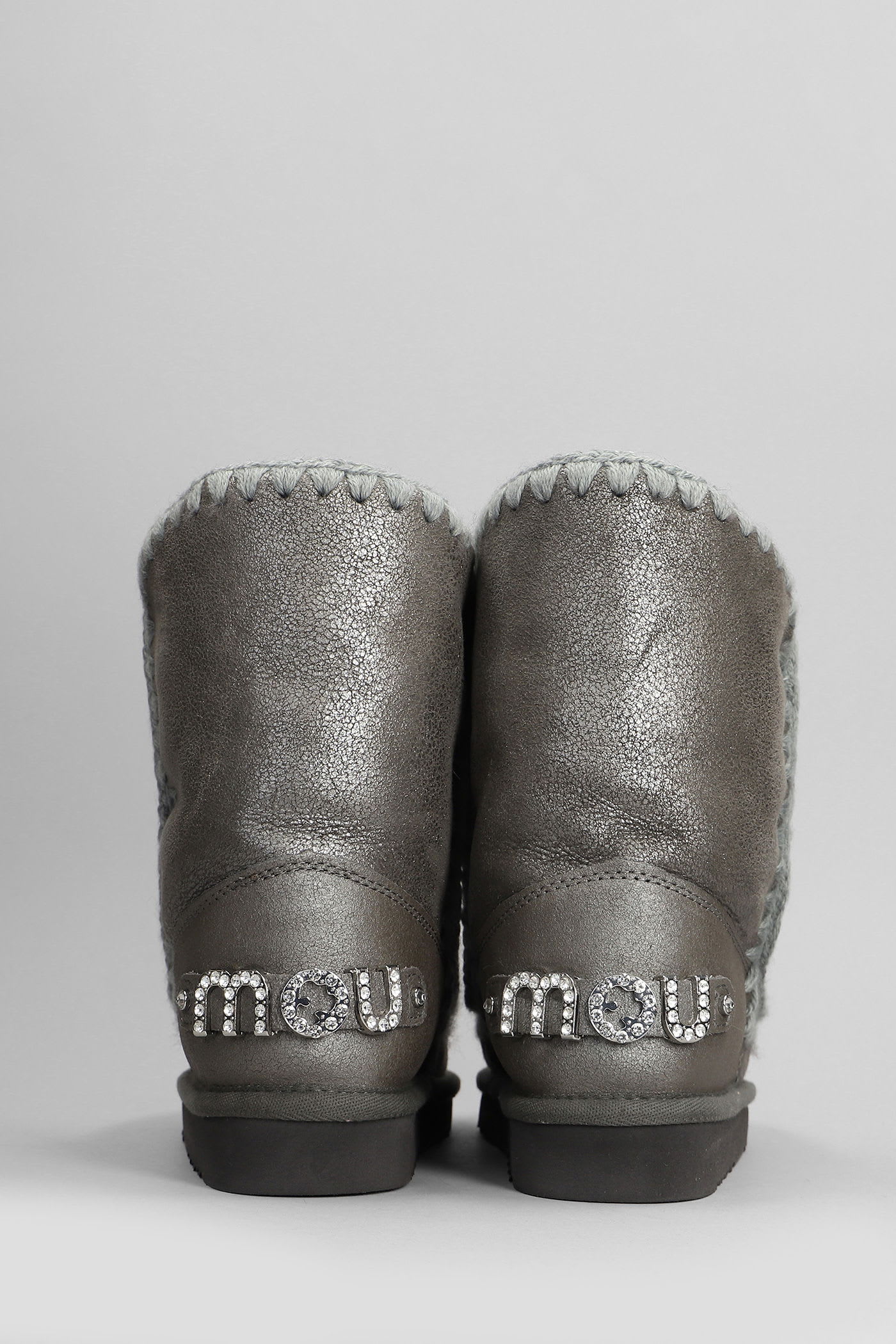Mou Eskimo 24 Low Heels Ankle Boots In Grey Leather In Multi