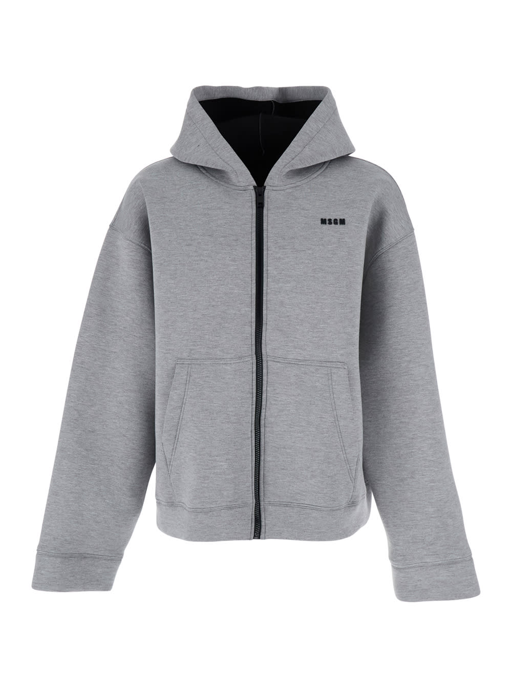 Msgm Hooded Zip-up Jacket In Gray