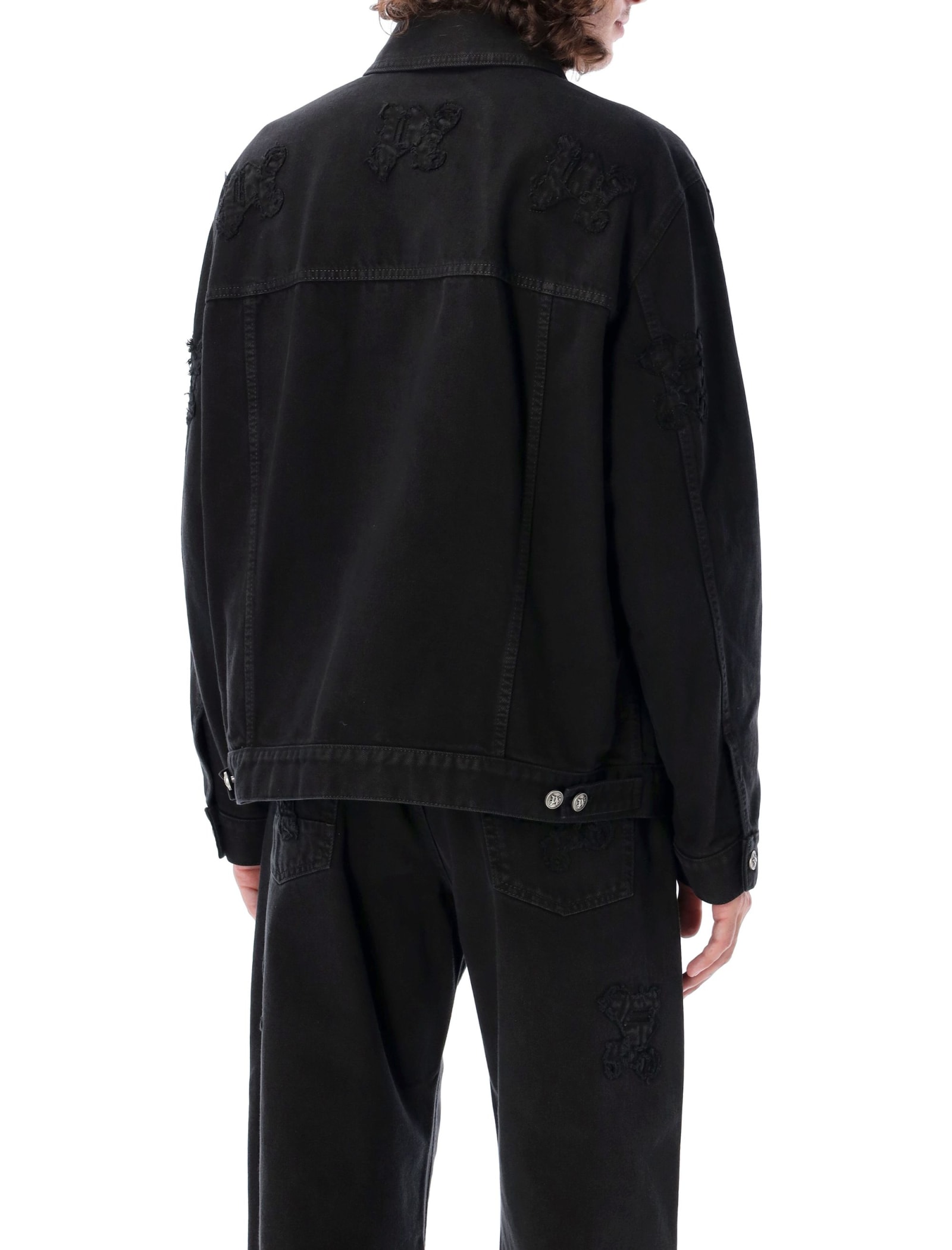 Shop Palm Angels Monogram Denim Jacket In Black