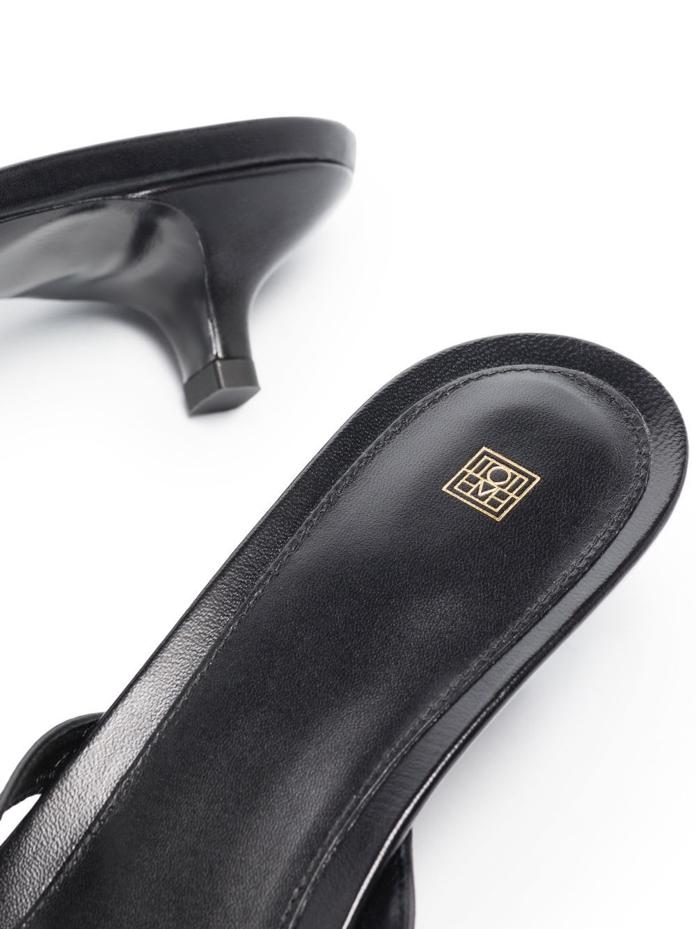 Totême Leather Heeled Flip Flops In Black