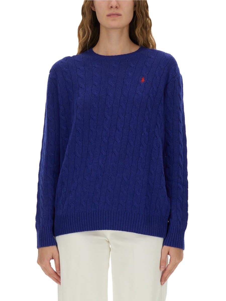 Polo Ralph Lauren Cobalt Blue Cable-knit Sweater In Wool And Cashmere In Blue