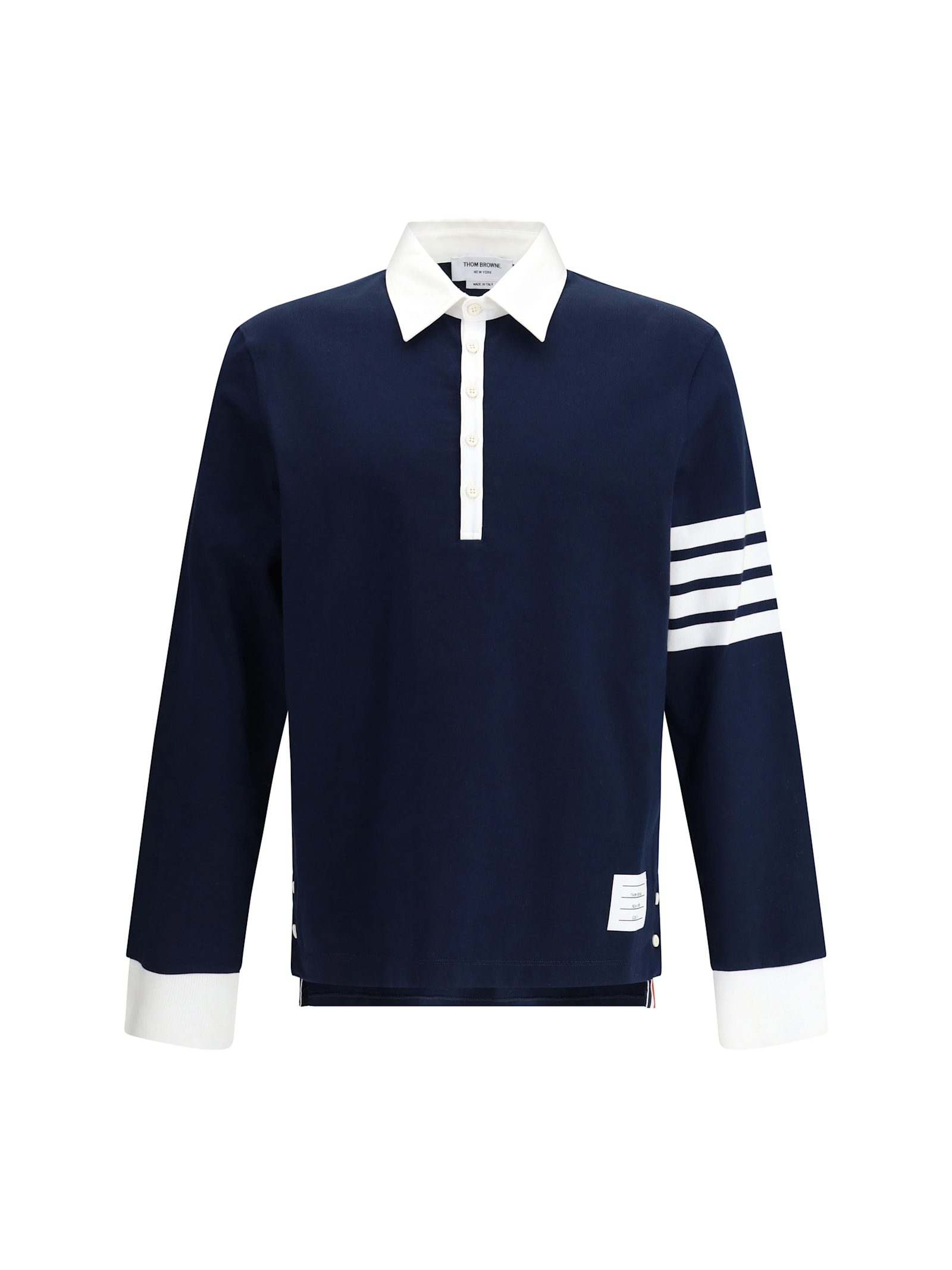 Thom Browne Cotton Polo Shirt With White Collar And Cuffs In Blue