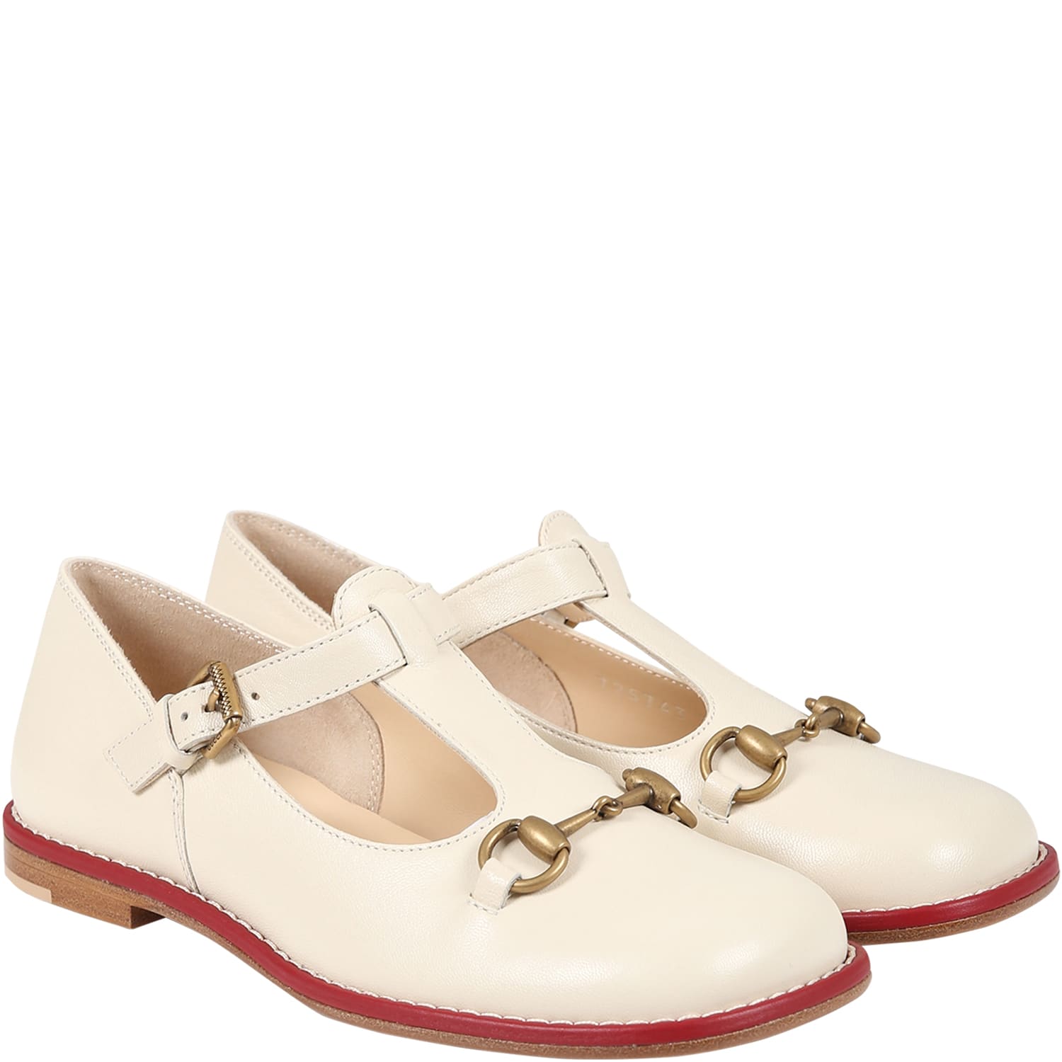 Shop Gucci Ivory Ballet Flats For Girl With Iconic Horsebit In White