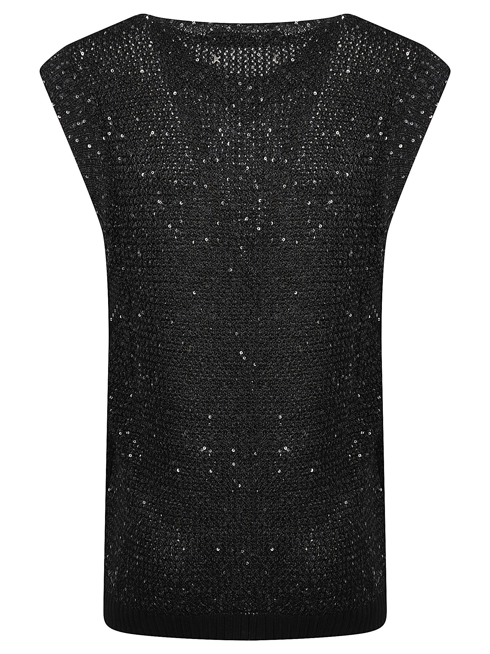 Golden Goose Sleeveless Top Round Neck Sequin Embellishments In Black