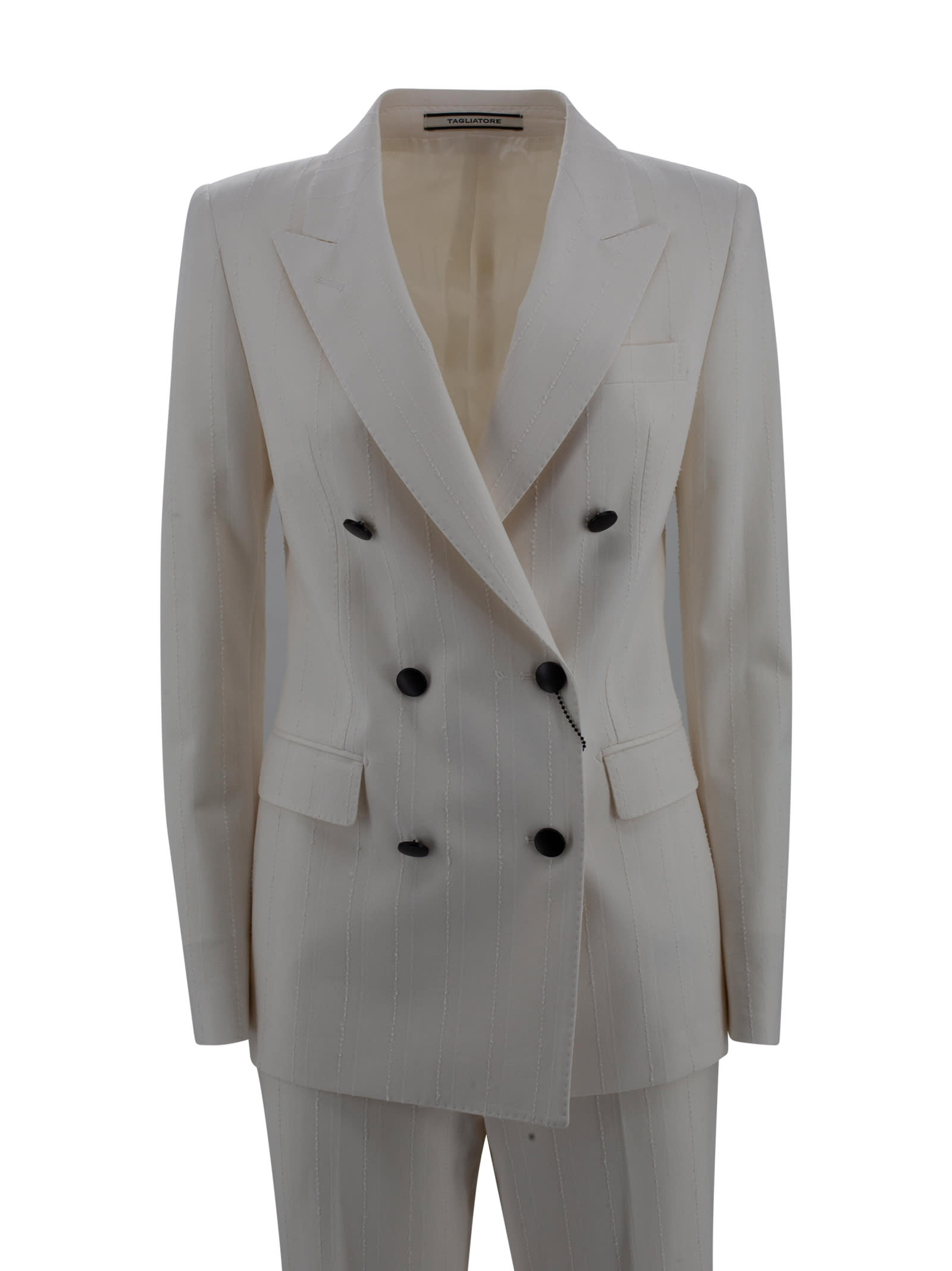 Tagliatore Knee Length Suit Striped Pattern In White