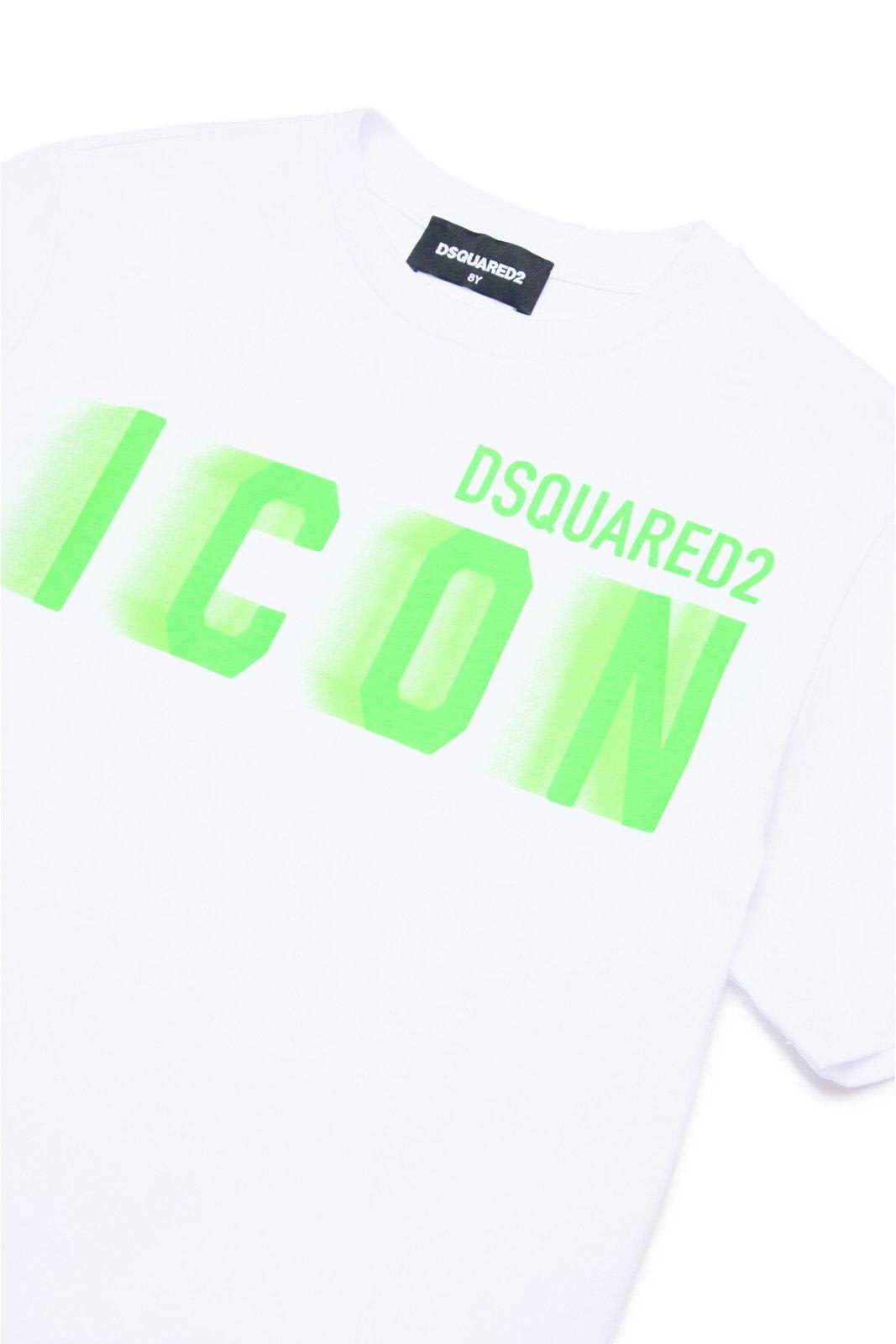 Shop Dsquared2 Icon-printed Crewneck T-shirt In White + Print Green Fluo