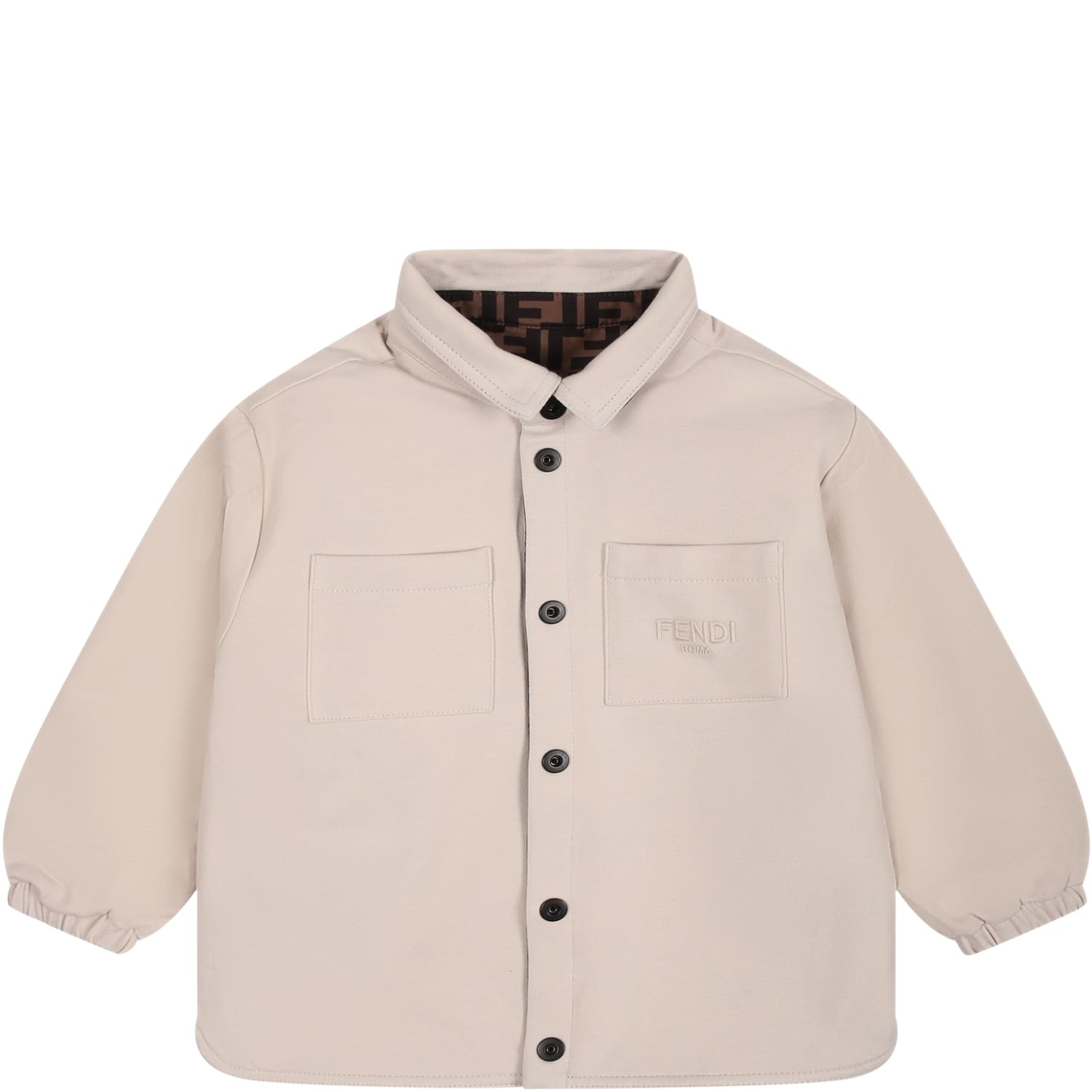 Fendi Kids' Reversible Beige Jacket For Baby Boy With Logo And Ff