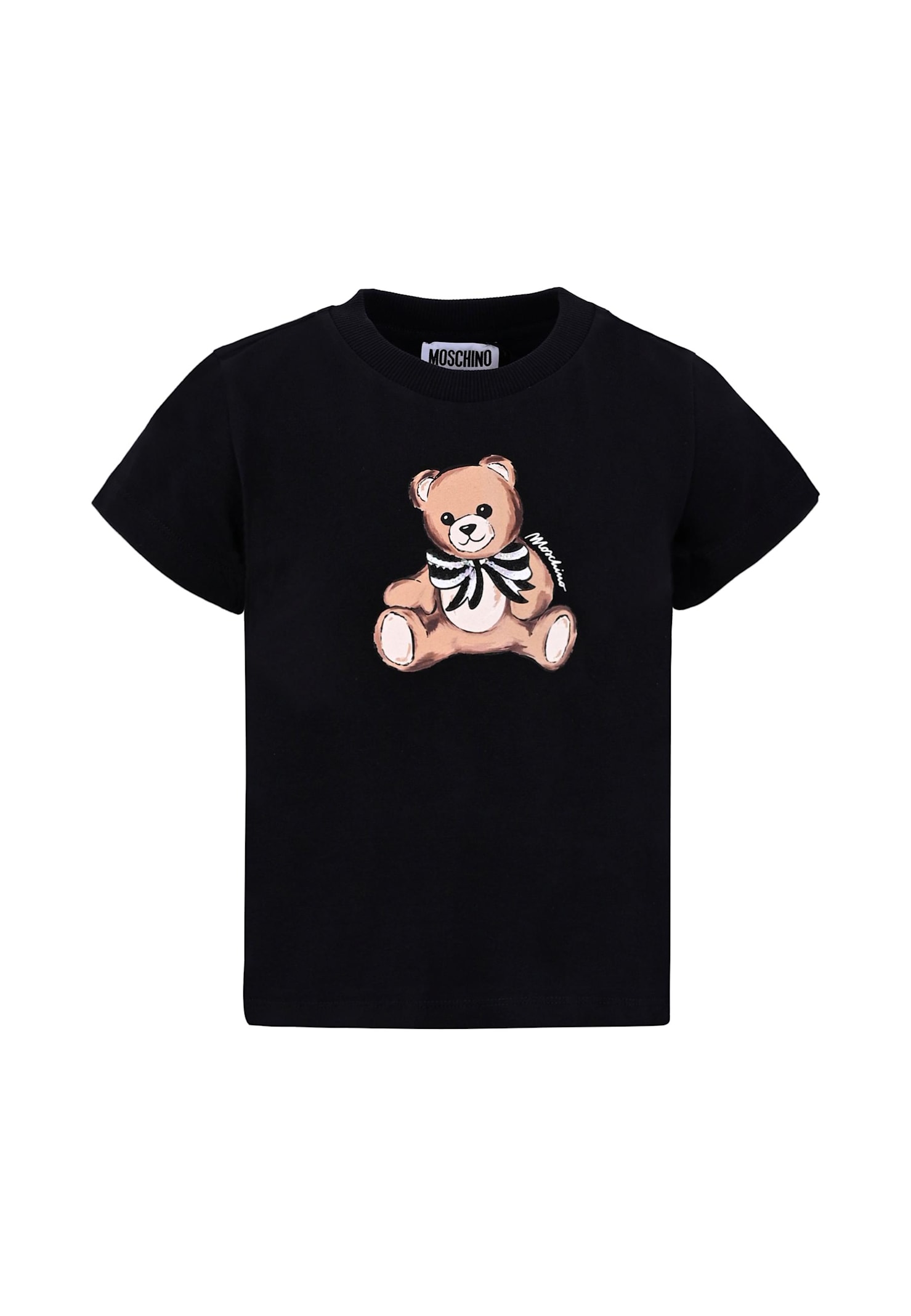 Moschino Black T-shirt For Girl With Teddy Bear In Multi