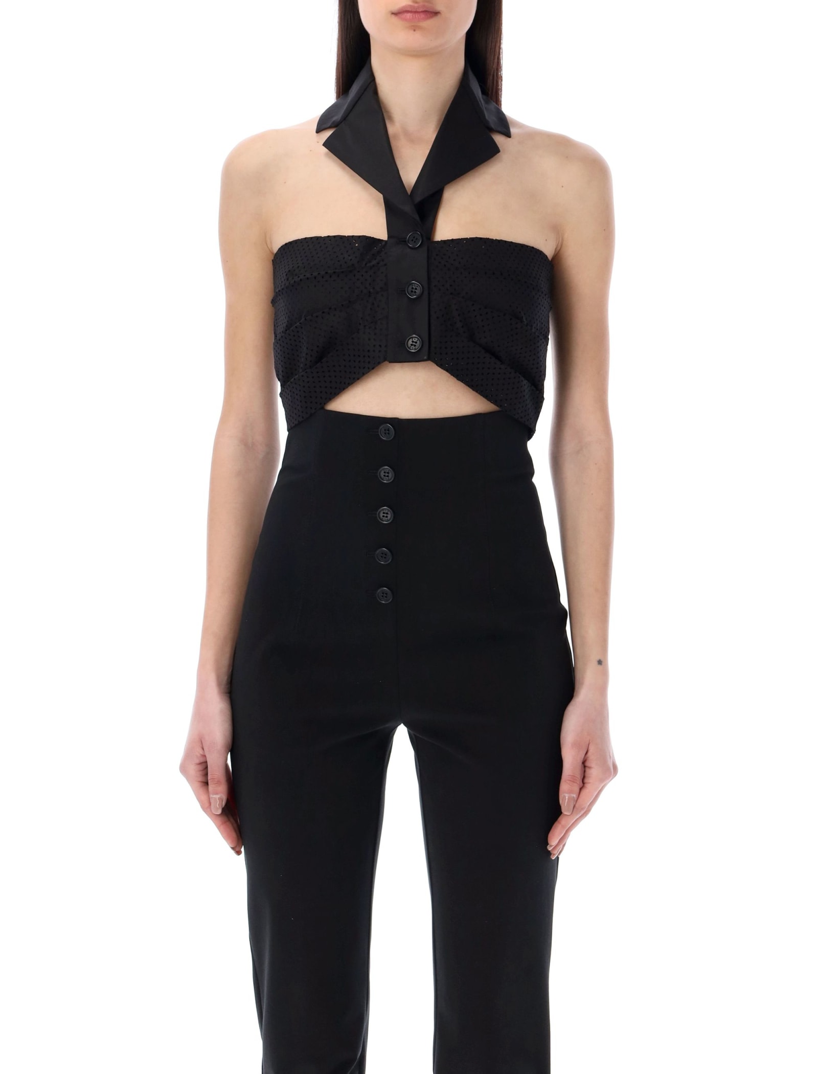 Philosophy Di Lorenzo Serafini Halterneck Buttoned Crop Top In Black