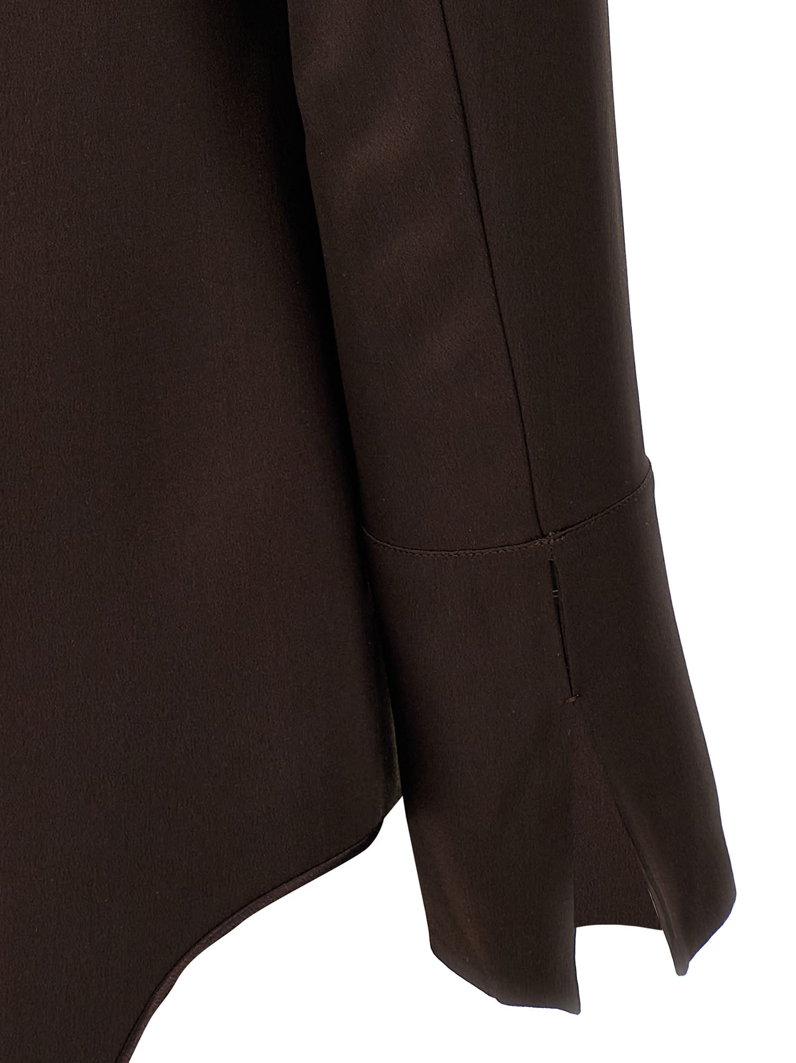 Saint Laurent Satin Blouse High Neckline Buttoned Cuffs In Brown