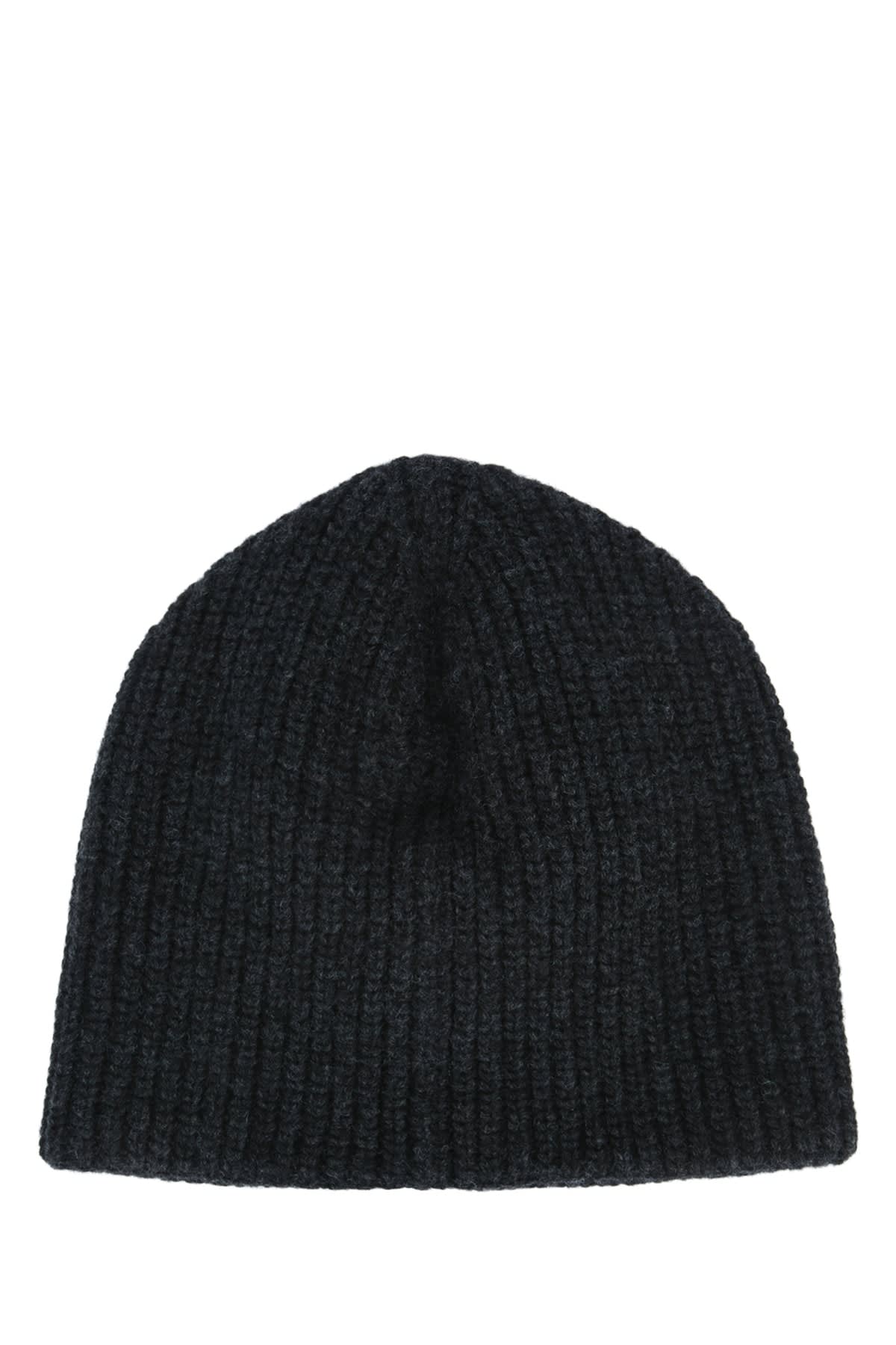 Jacquemus Ribbed Knit Merino Wool Cap With Subtle Embroidery In Gray