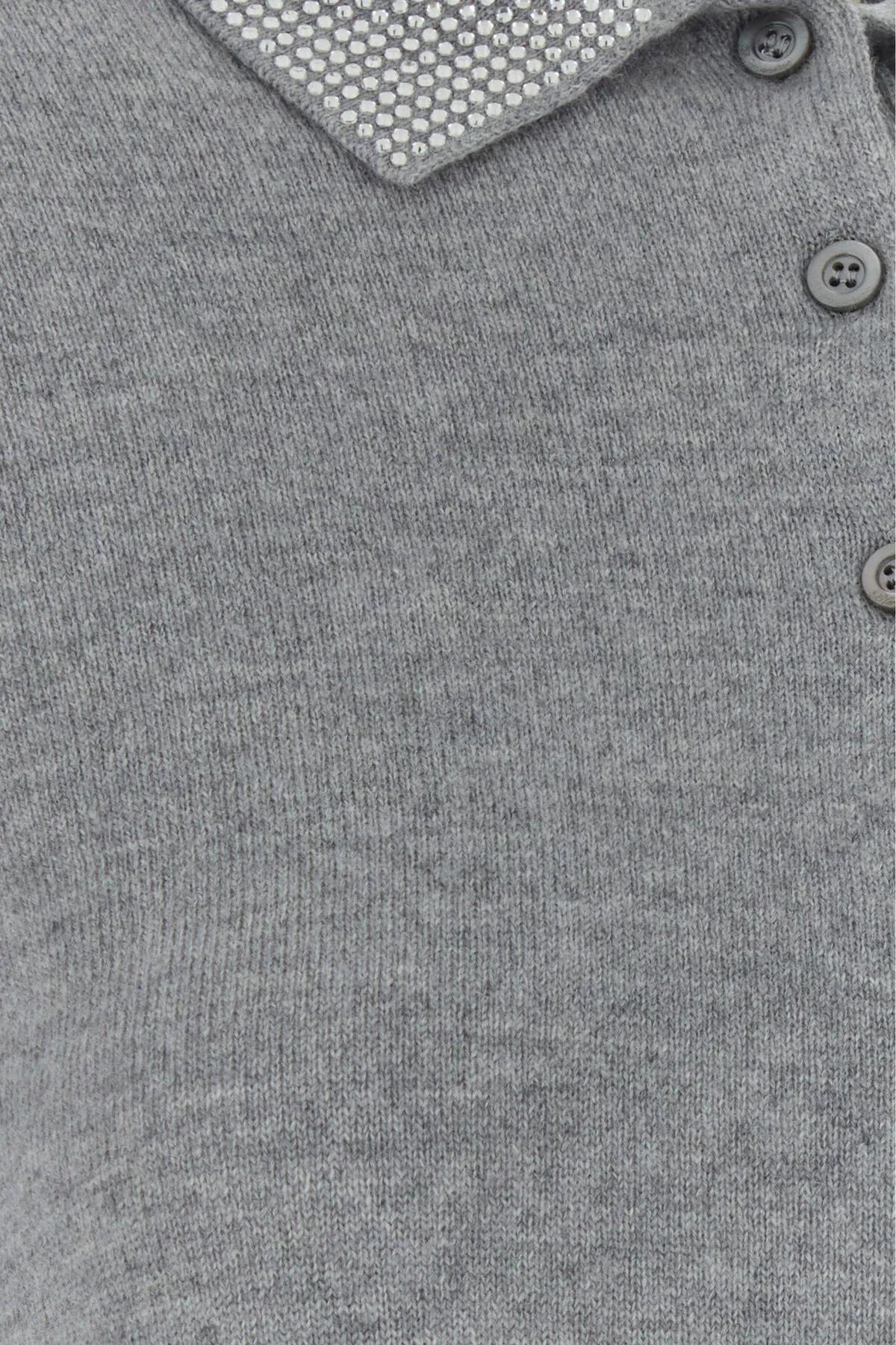 Shop Blumarine Grey Wool Blend Polo Shirt