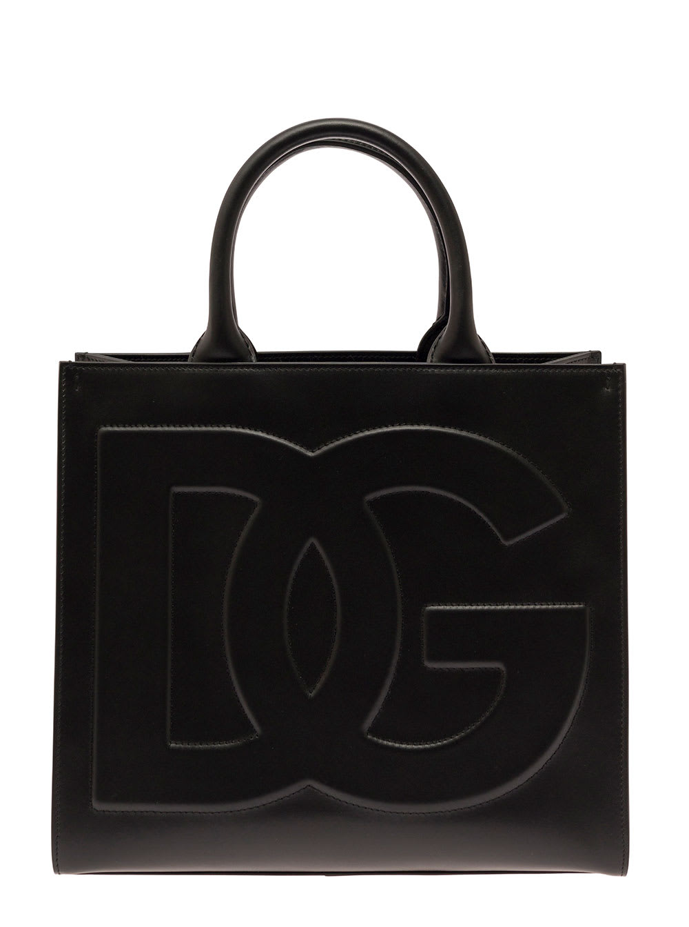 Shop Dolce & Gabbana Dg Daily Medium Black Handbag With Dg Logo Detail In Smooth Leather Woman