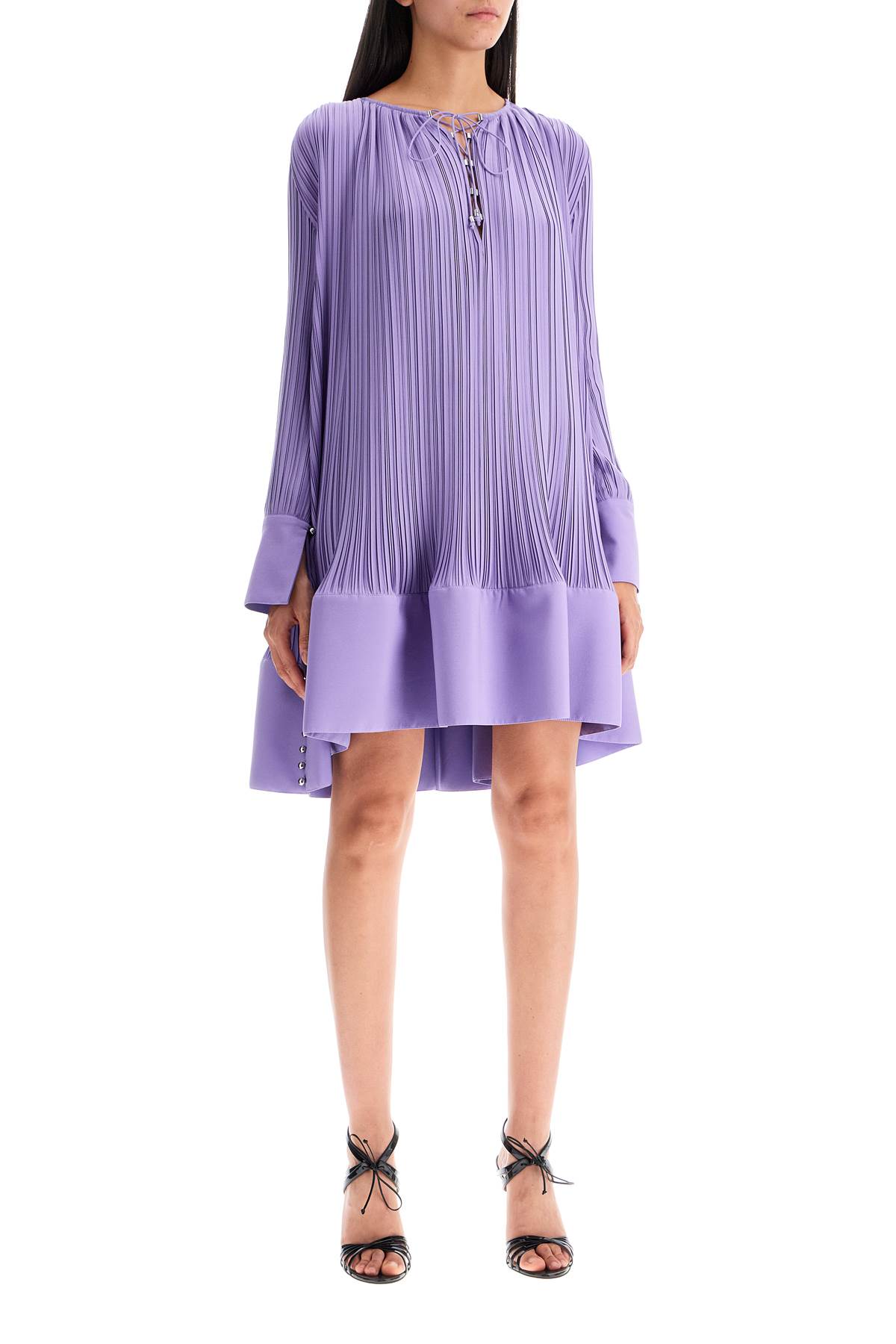 Shop Lanvin Short Pleated Dress With Ruffles In Lavande (purple)