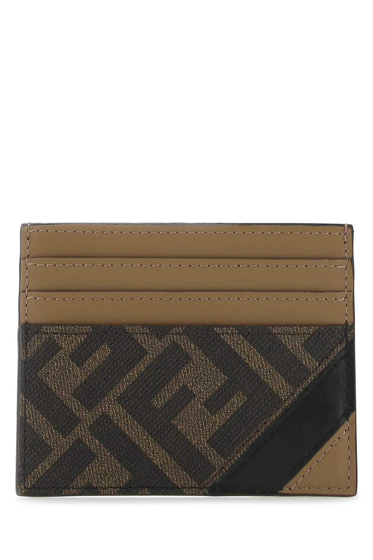 Fendi Printed Fabric  Diagonal Card Holder In Tabacco