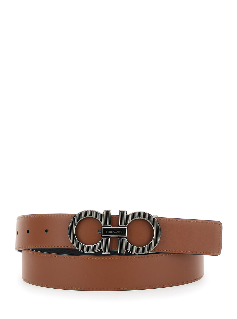 Ferragamo Black Reversible Belt With Gancini Buckle In Leather Man In Black