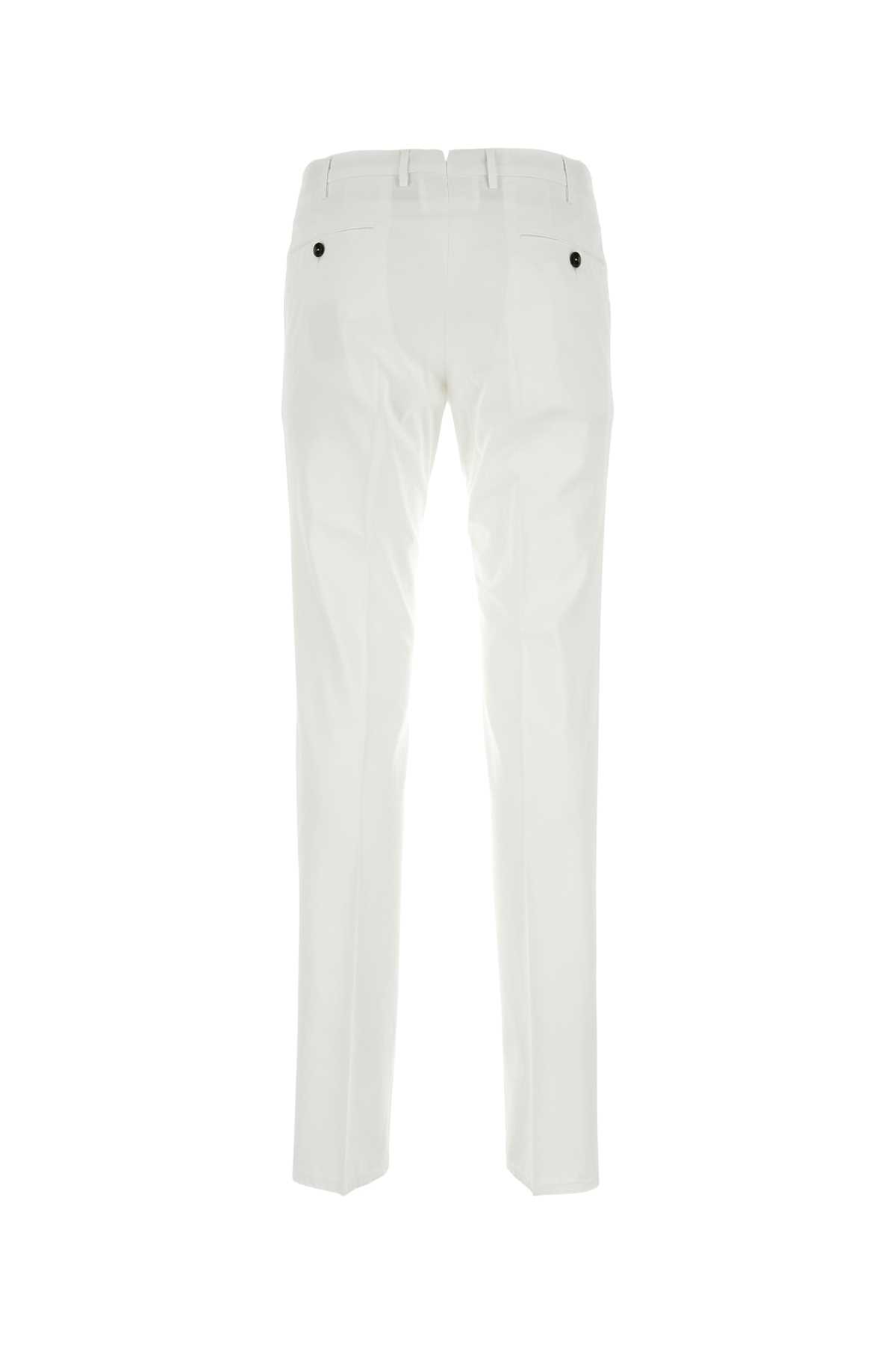 Pt01 White Stretch Cotton Blend Silkochino Pant In Bianco