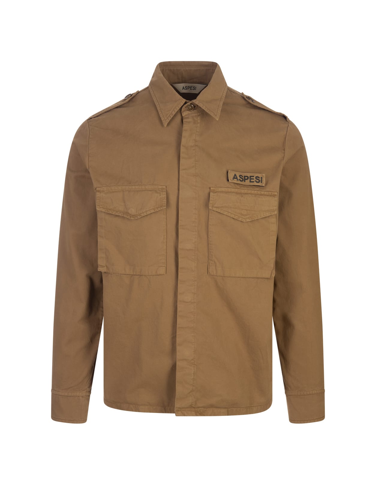Light Brown Cotton Gabardine Military Shirt