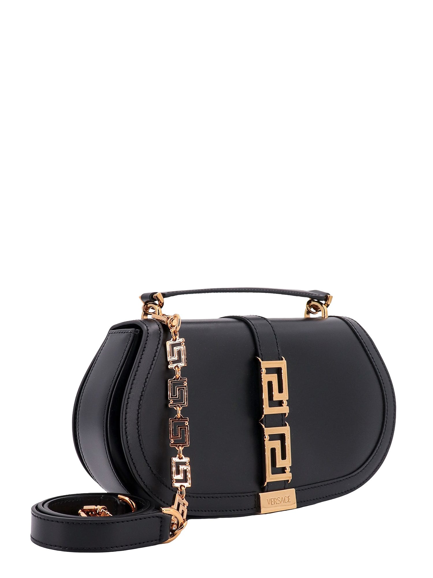 Shop Versace Greca Goddess Handbag In Black